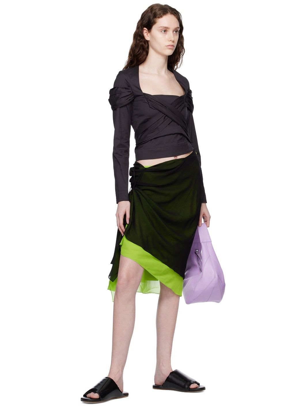 Kiko Kostadinov Mirka Layer Skirt Black Green Size 25" / US 0 / IT 36 - 2 Thumbnail