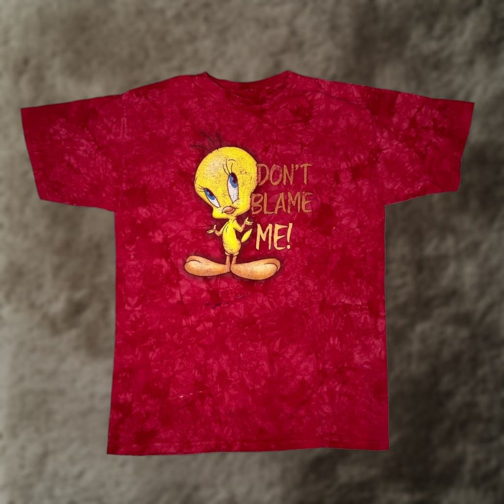 Vintage VINTAGE Tweety Bird Tie Dye T-Shirt “Don’t Blame Me” Size M Red Unisex Adults Short Sleeve Cartoon 90s Bird Boys Girls Mens Womens Size US M / EU 48-50 / 2 - 1 Thumbnail