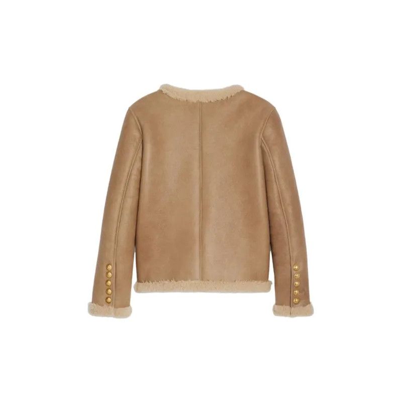 Celine o1w1db10125 2F457274T Shearling Cardigan Jacket in Brown Size XXS / US 00 / IT 34 - 2 Thumbnail