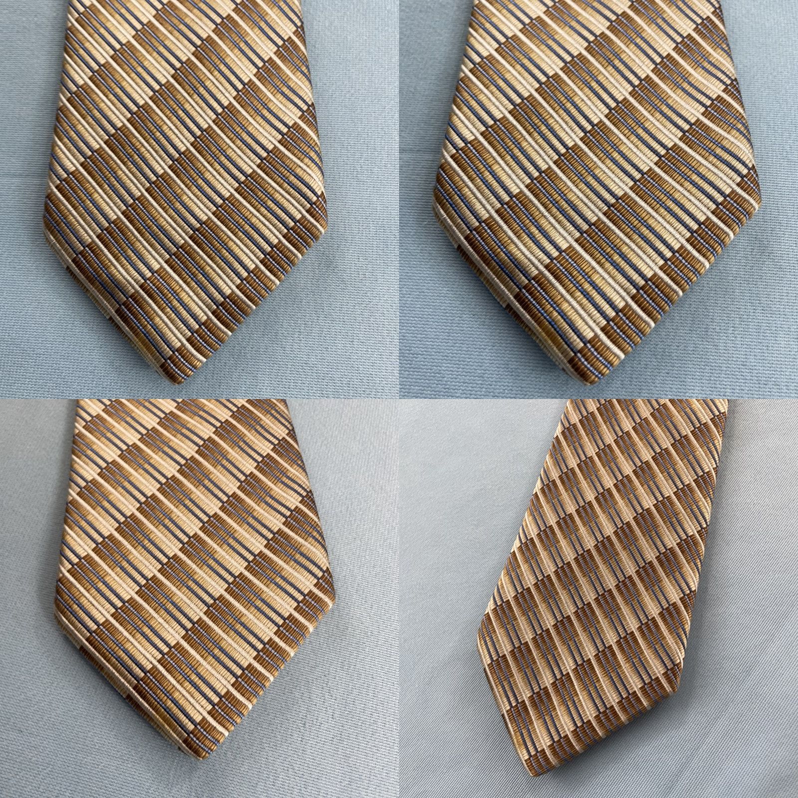 Vintage Pavone Tie Geometric Ribbed Woven Silk ITALY Vintage 3.5x61" Brown Cream Blue Mens Width 3.5" 1990s Signature Statement Size ONE SIZE - 9 Thumbnail