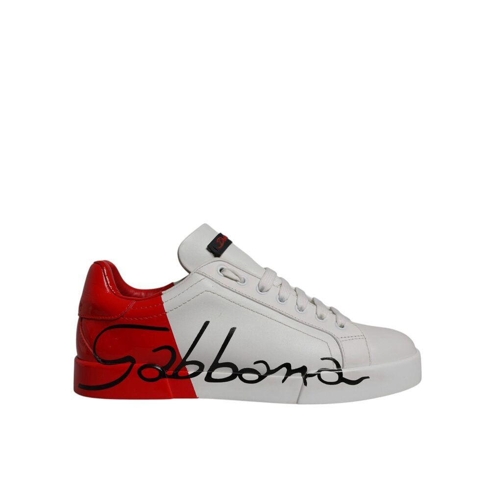 Dolce & Gabbana White Red Leather Logo Low Top Sneakers Shoe