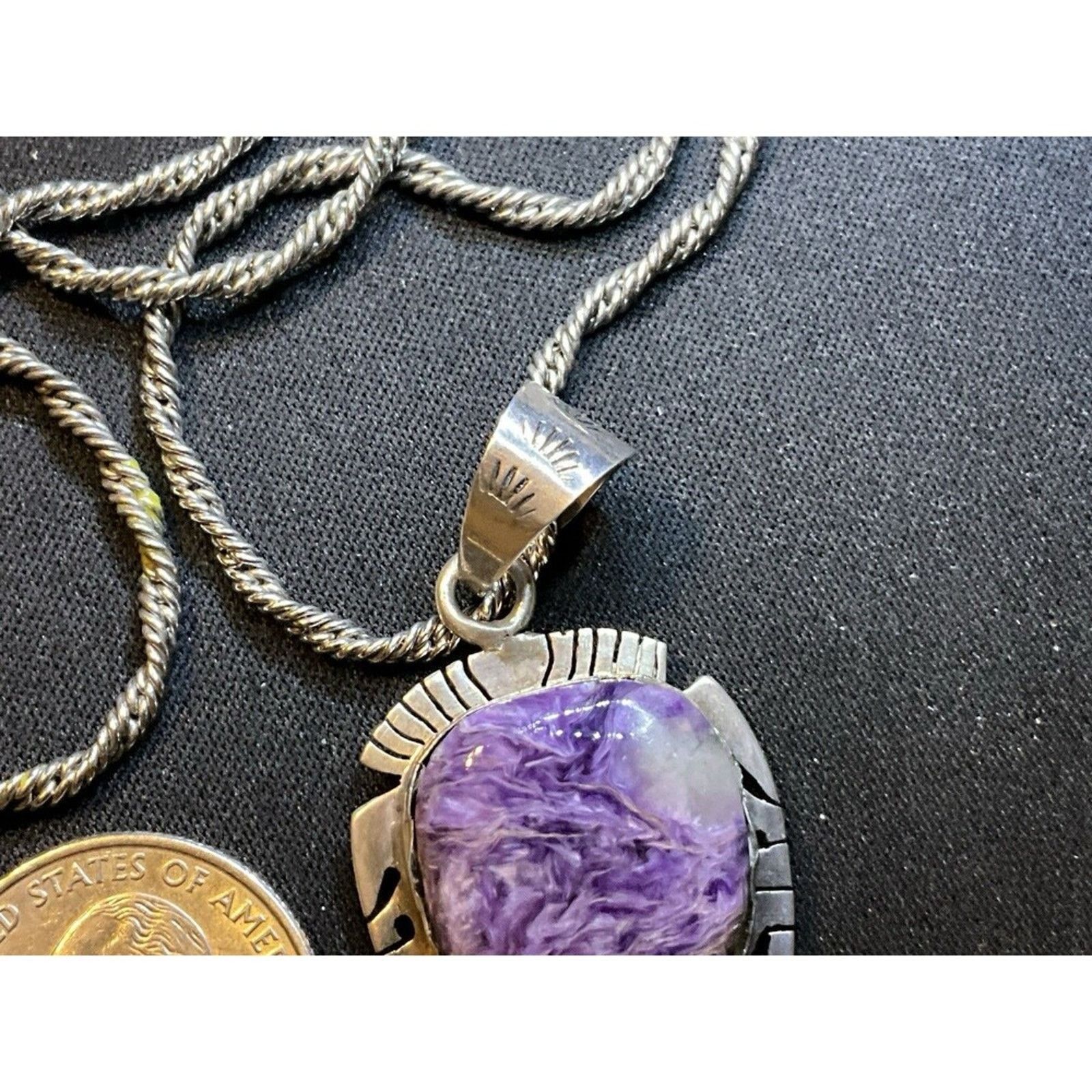 Other Sterling Rare Navajo Pendant With Chardite Stone 17in Chain Size ONE SIZE - 6 Thumbnail