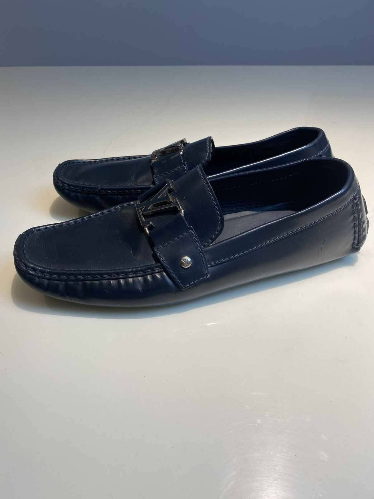 Louis Vuitton Monte Carlo LV Logo Moccasins Blue Leather Size US 10.5 / EU 43-44 - 2 Thumbnail