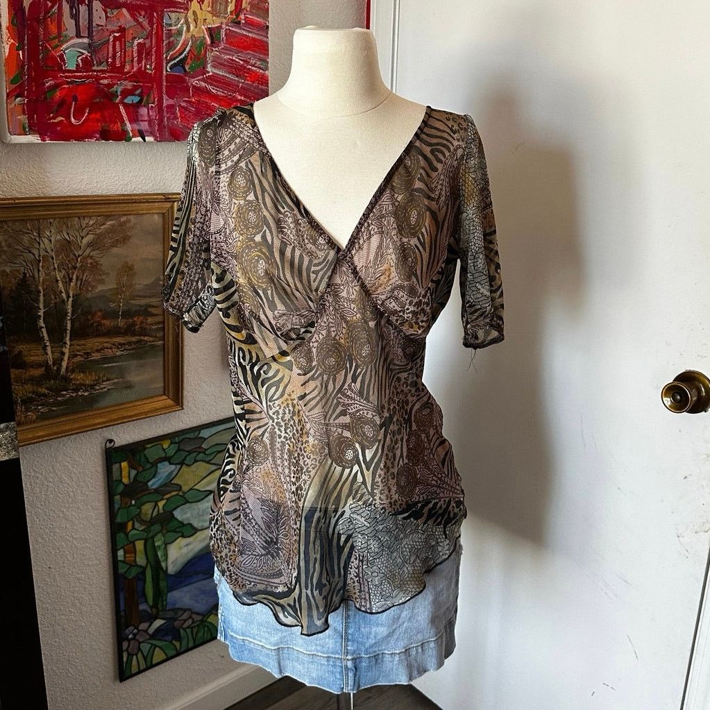 Other mudd mesh animal print v neck blouse top Size M / US 6-8 / IT 42-44 - 1 Thumbnail