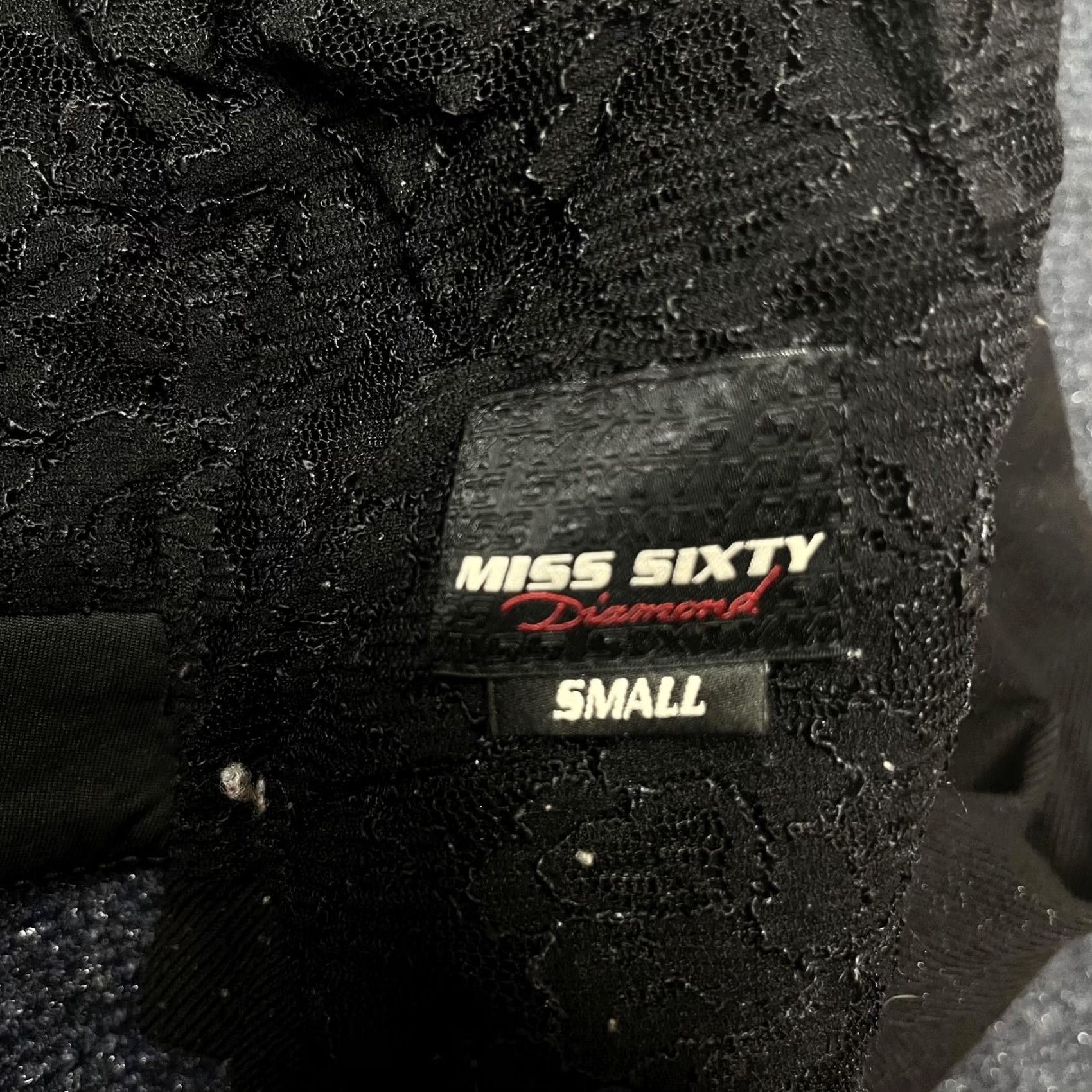 Vintage Miss Sixty Diamond Blazer Womens S Black Lace Short Tie Open Lined Party Jacket Size 28" / US 6 / IT 42 - 3 Thumbnail