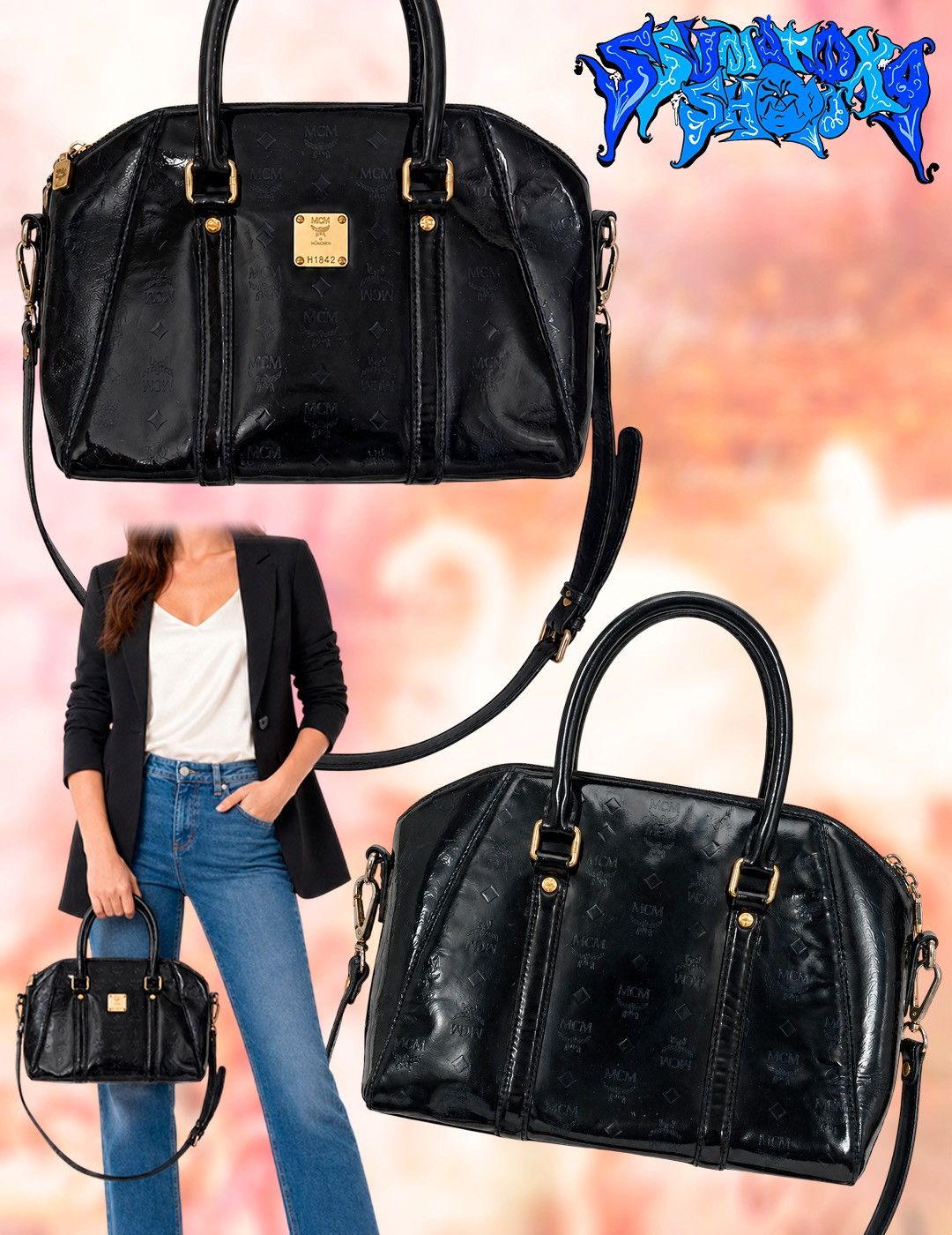 MCM MCM Bag Luxury Patent Monogram Satchel Boston Bag Glossy Size ONE SIZE - 1 Thumbnail
