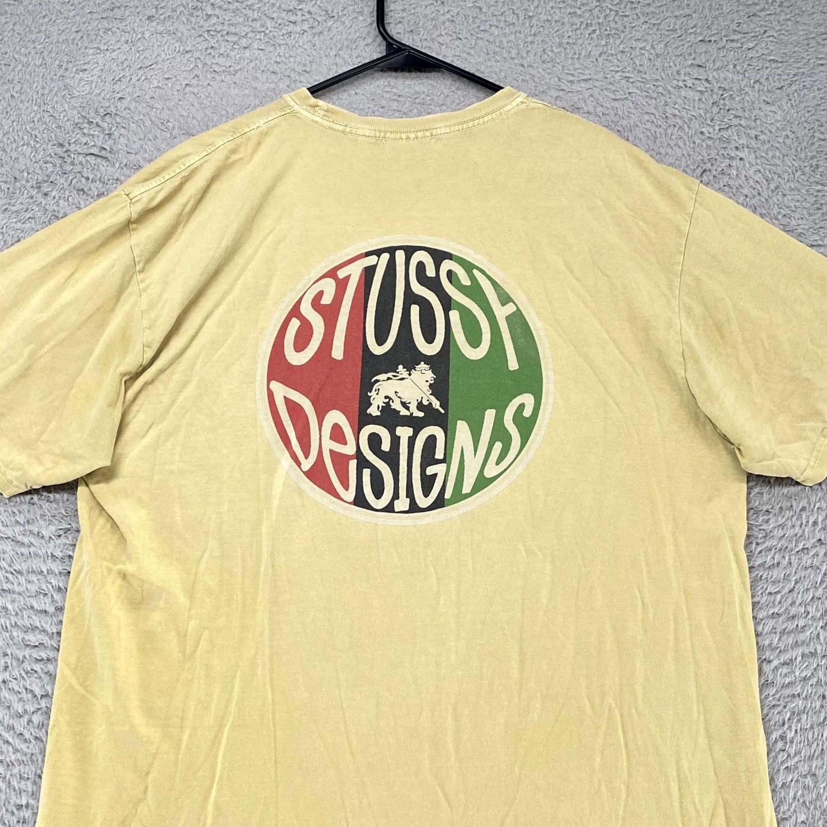 4SDESIGNS Stussy T-Shirt Mens Large Yellow Rasta Lion Graphic Tee Bubble Y2K Size US L / EU 52-54 / 3 - 2 Thumbnail