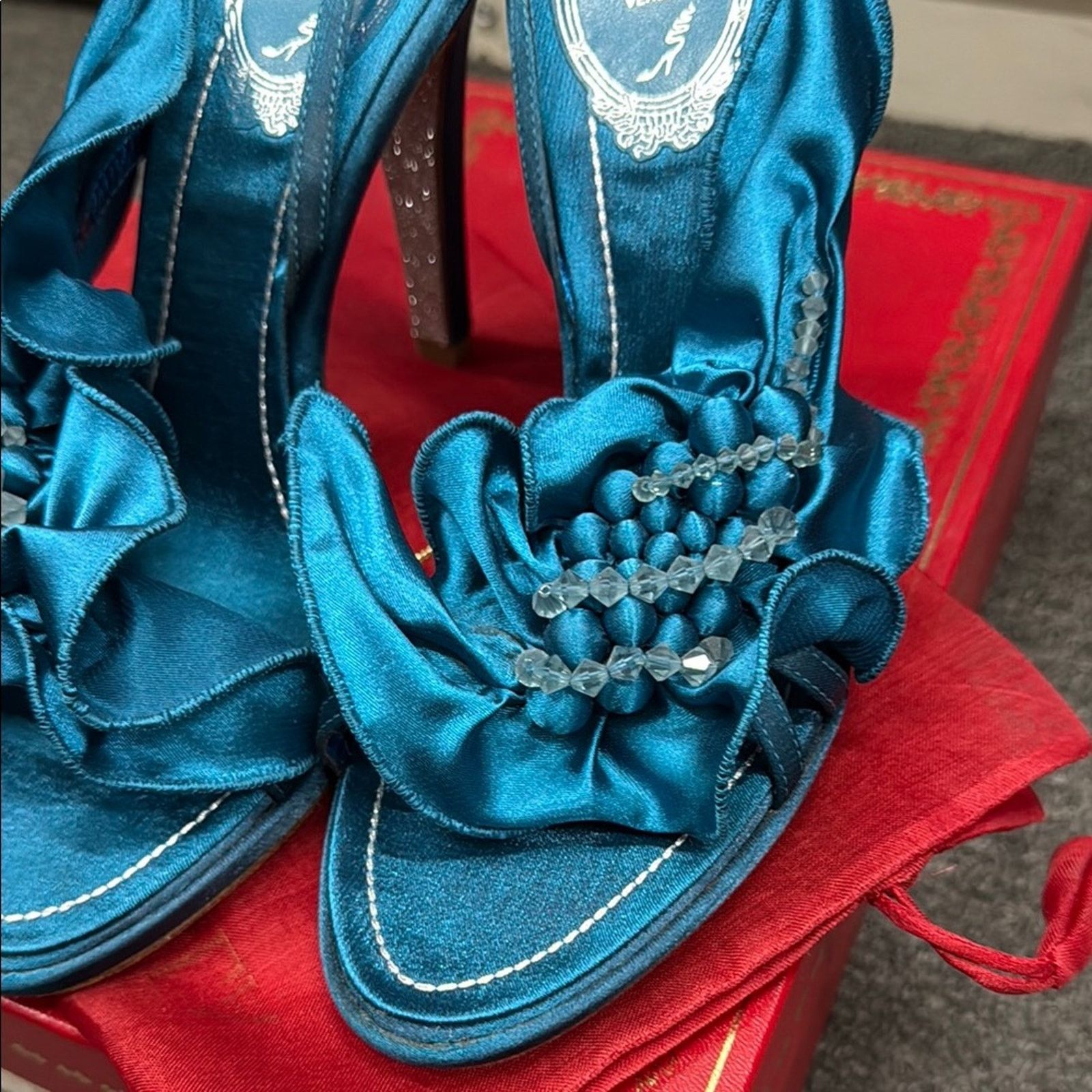 Rene Caovilla NWT Rene Caovilla Blue Satin Women's Shoes Size 37 US 7 Size US 7 / IT 37 - 3 Thumbnail