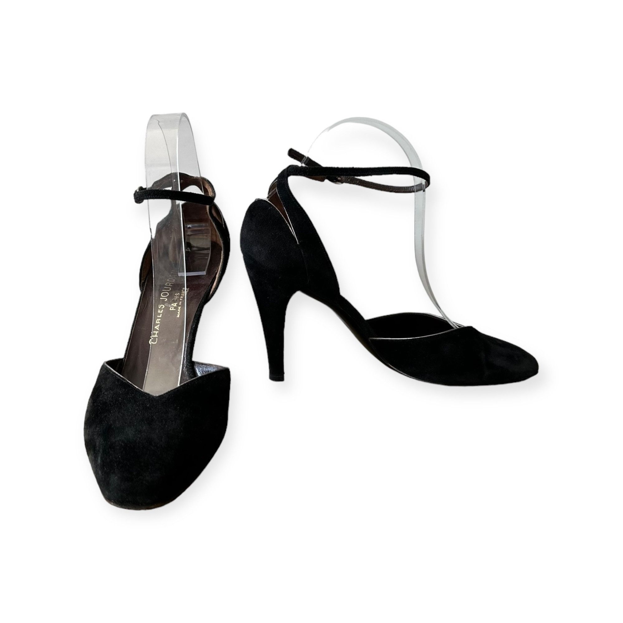 Charles Jourdan Vintage Charles Jourdan Black Suede Ankle Strap Pumps, 8.5 Size US 8.5 / IT 38.5 - 10 Thumbnail