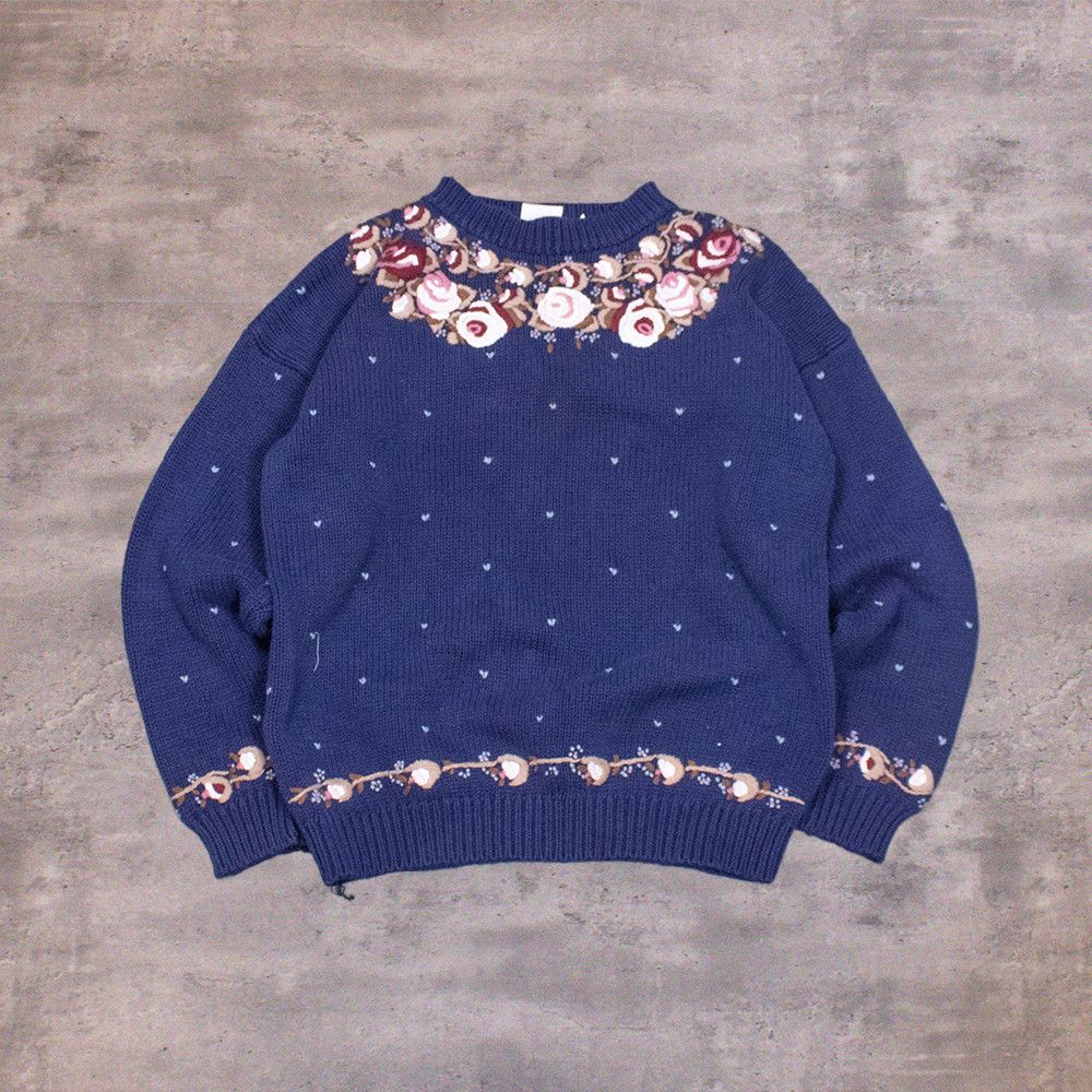 Foot Locker Vintage VTG 90's Cottage Core Embroidered Crewneck Sweater Size US M / EU 48-50 / 2 - 1 Thumbnail