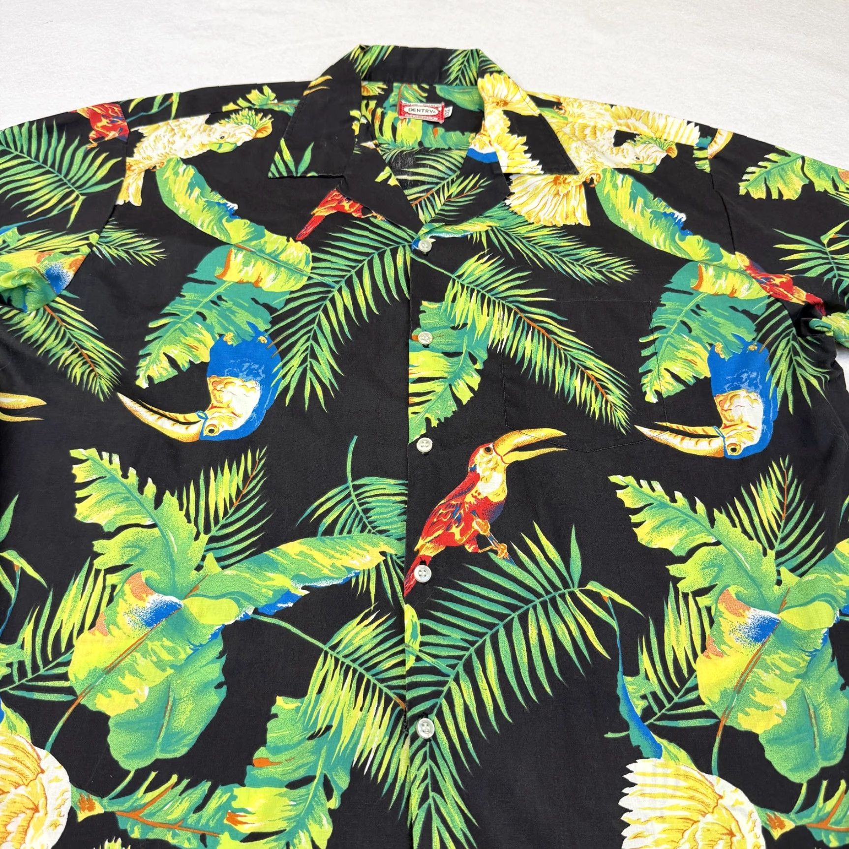 Vintage Gentry Shirt Mens 2XL Black Tropical Parrot Hawaiian Short Sleeve Button Up Size US XXL / EU 58 / 5 - 2 Thumbnail