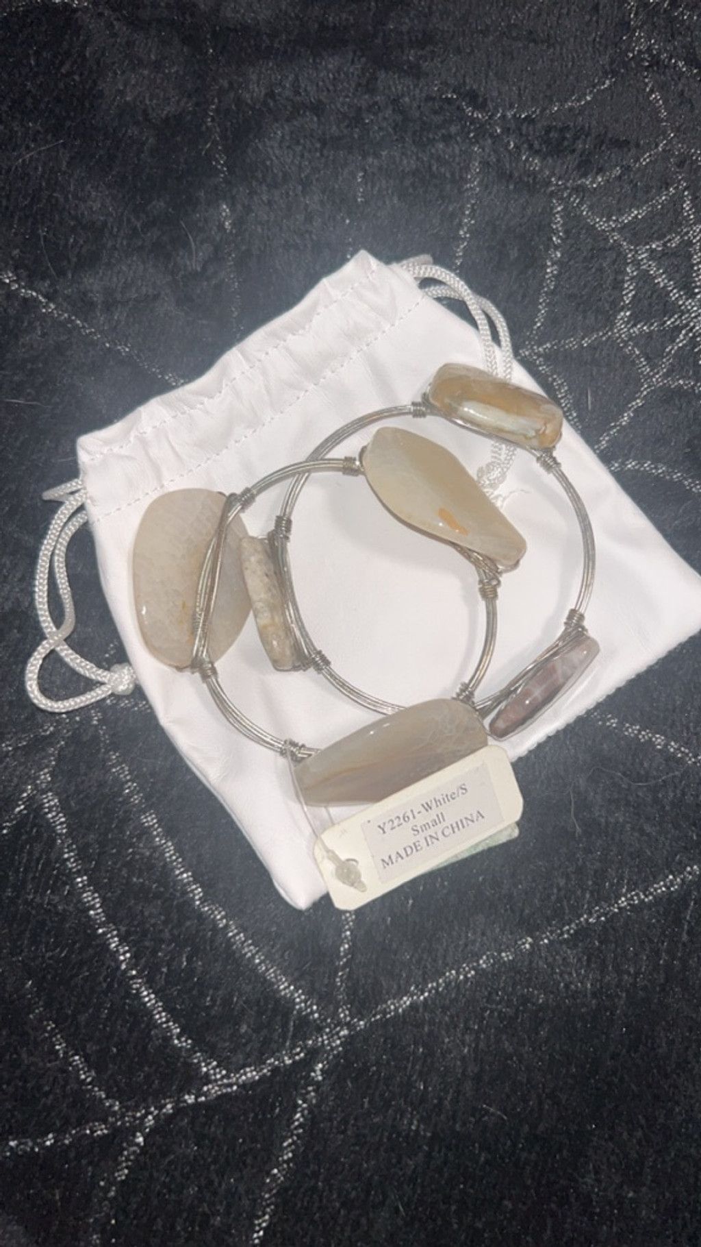 The Unbranded Brand Women's Unbranded White Brown Stone Wire Bracelets One Size Size ONE SIZE - 4 Thumbnail