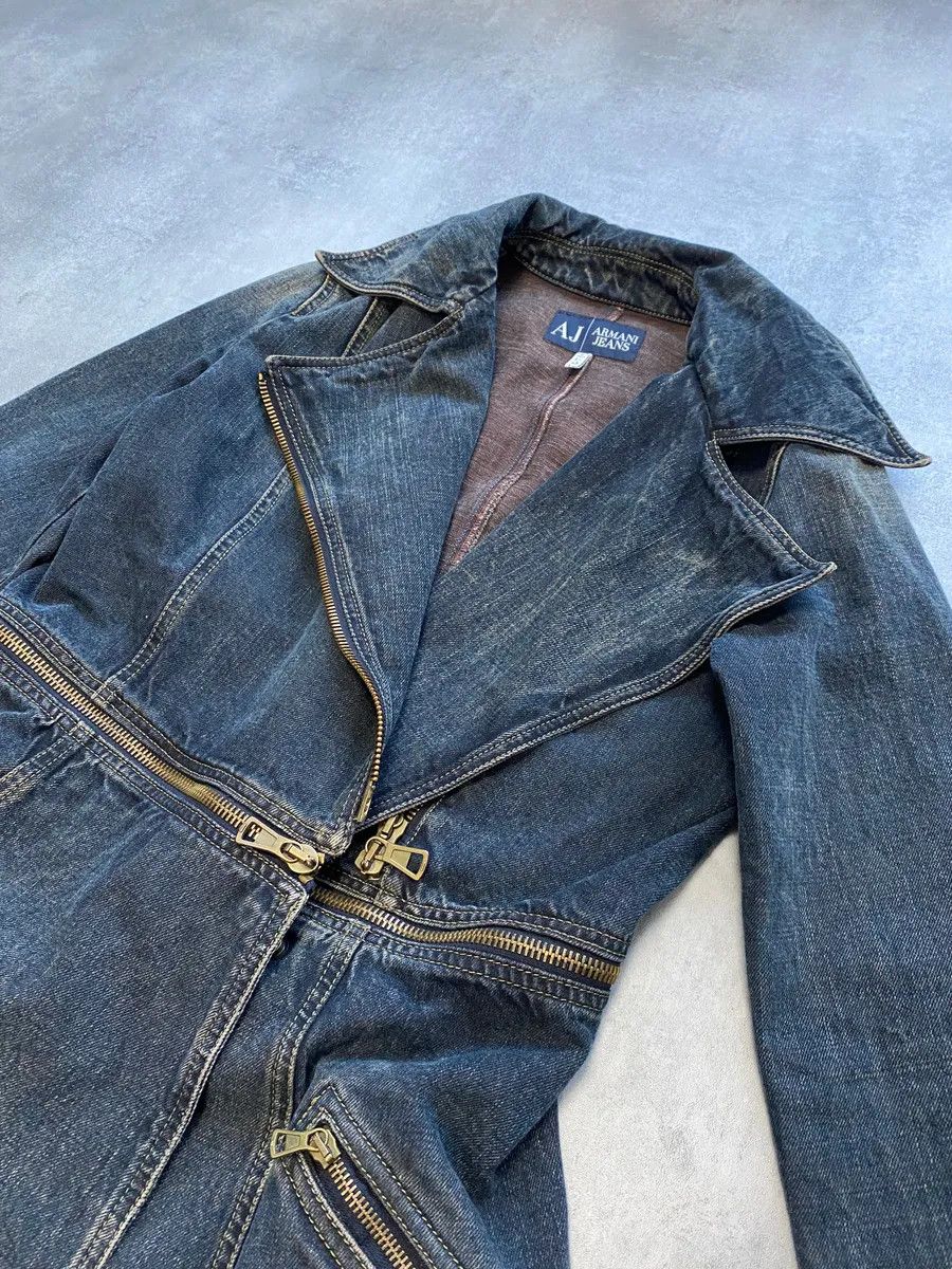 Armani × Designer × Vintage 2000s Armani Blue Multi-Zips Denim Trench Coat Size S / US 4 / IT 40 - 5 Thumbnail