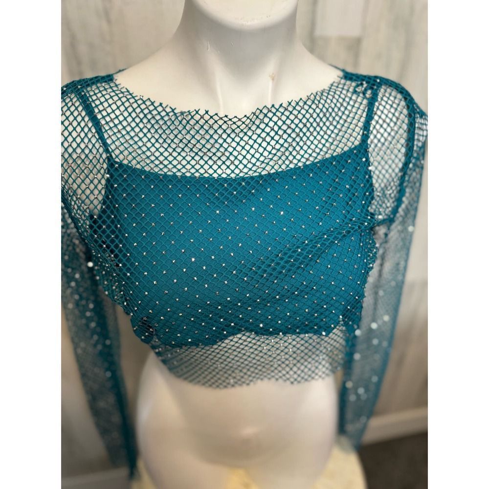 Other Sincerely Jules Teal Fishnet Mesh Crop Top – Size M Size M / US 6-8 / IT 42-44 - 3 Thumbnail