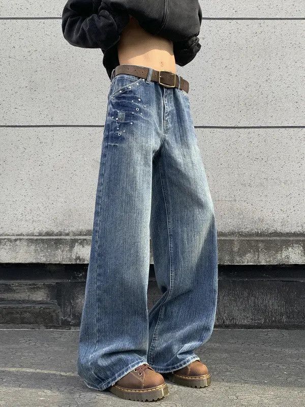 Japanese Brand Retro loose washed straight leg jeans Size US 32 / EU 48 - 2 Thumbnail