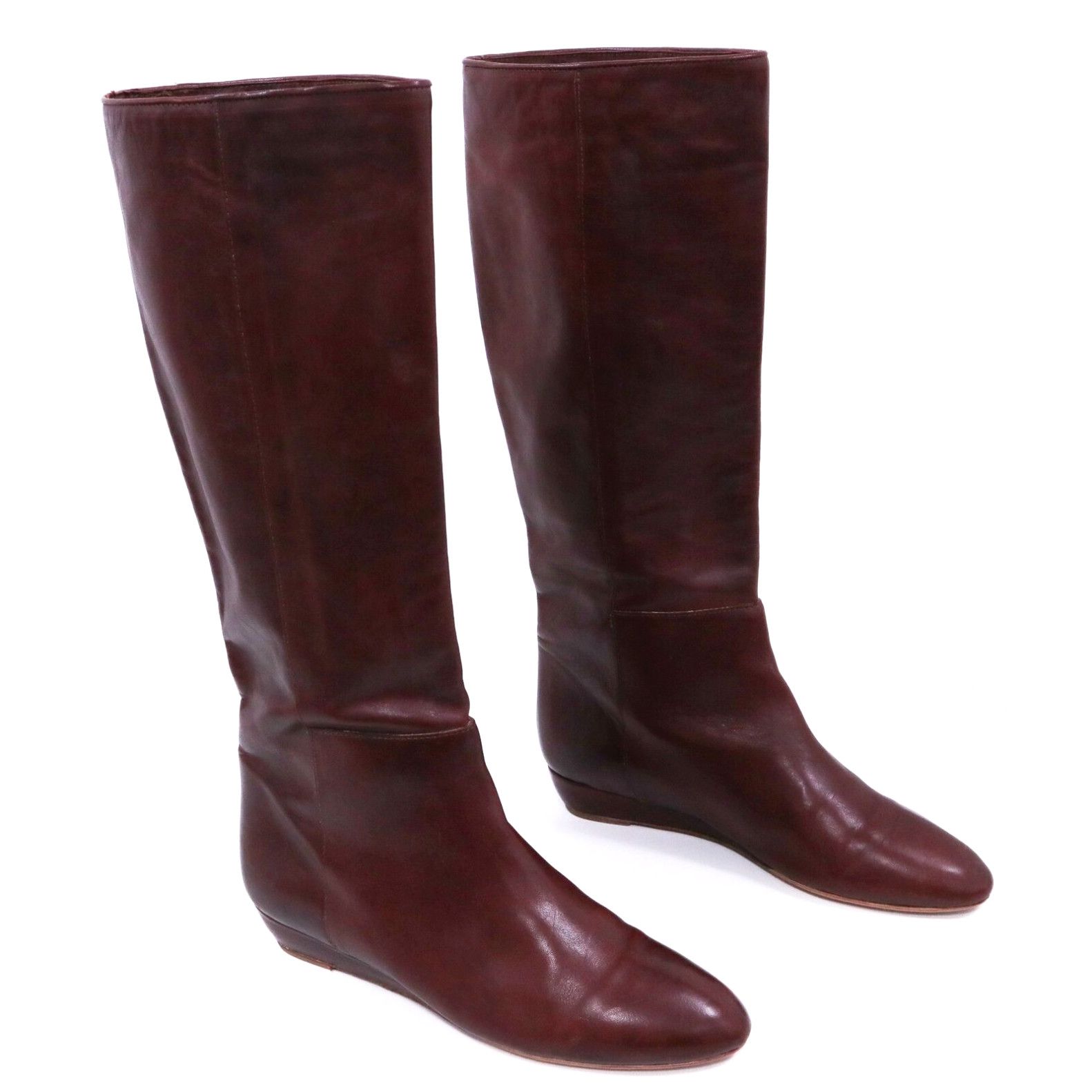 image of Loeffler Randall Tall Boots Matilde Womens 9 Wedge Heel Shoes Brown Leather Slip On in White