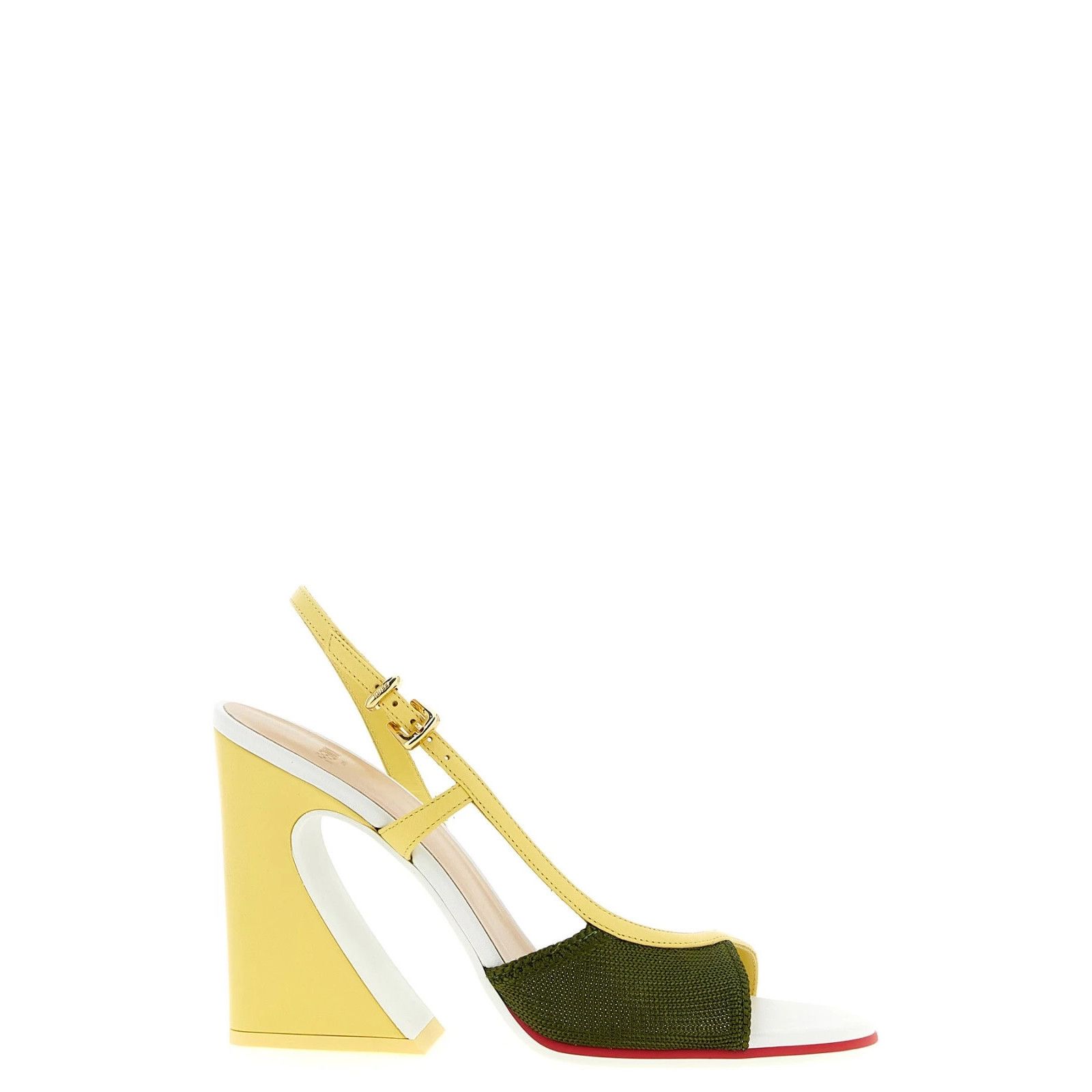 Fendi Arco $1150 Dark Green/Yellow 95mm Heel Sandals New & A