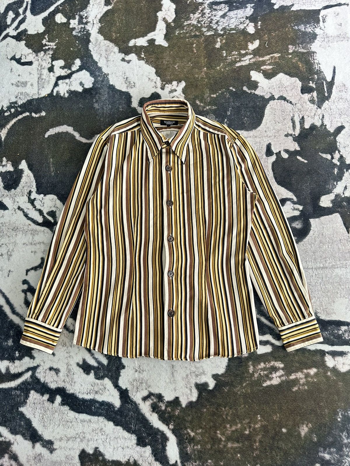 image of 2000S Tornado Mart Japan Striped Shirt, Men's (Size Medium)