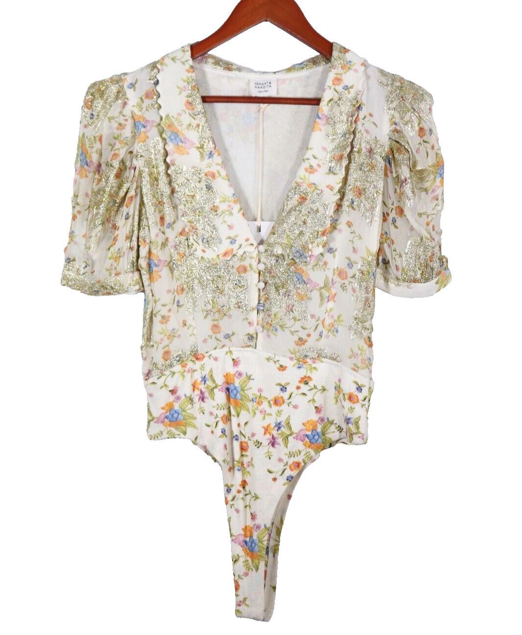 Designer Hemant & Nandita Women Medium Ivory Pied Floral Bodysuit NWT Size M / US 6-8 / IT 42-44 - 4 Thumbnail