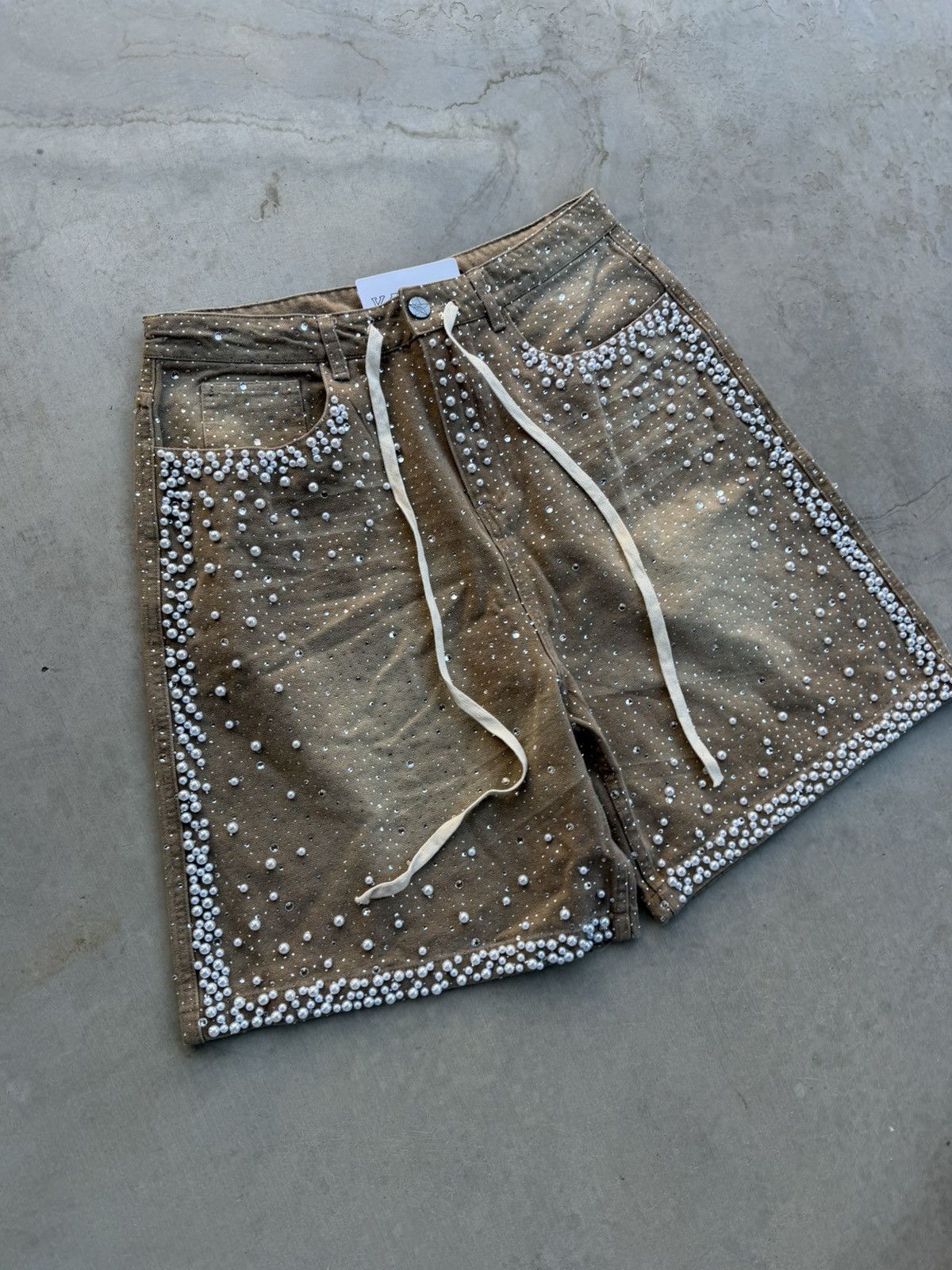 Vale Vale Forever Sand Storm Rhinestone Jorts – Tan 32 Size US 32 / EU 48 - 3 Thumbnail