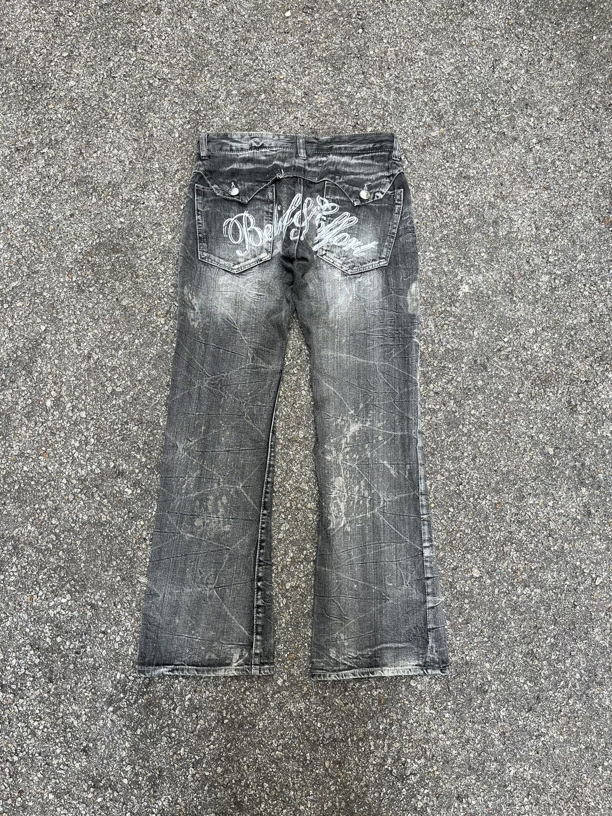 Japanese Brand 2000's Wild Life Flared Faded Jeans Boot Cut Low Rise Denim Size US 32 / EU 48 - 9 Thumbnail