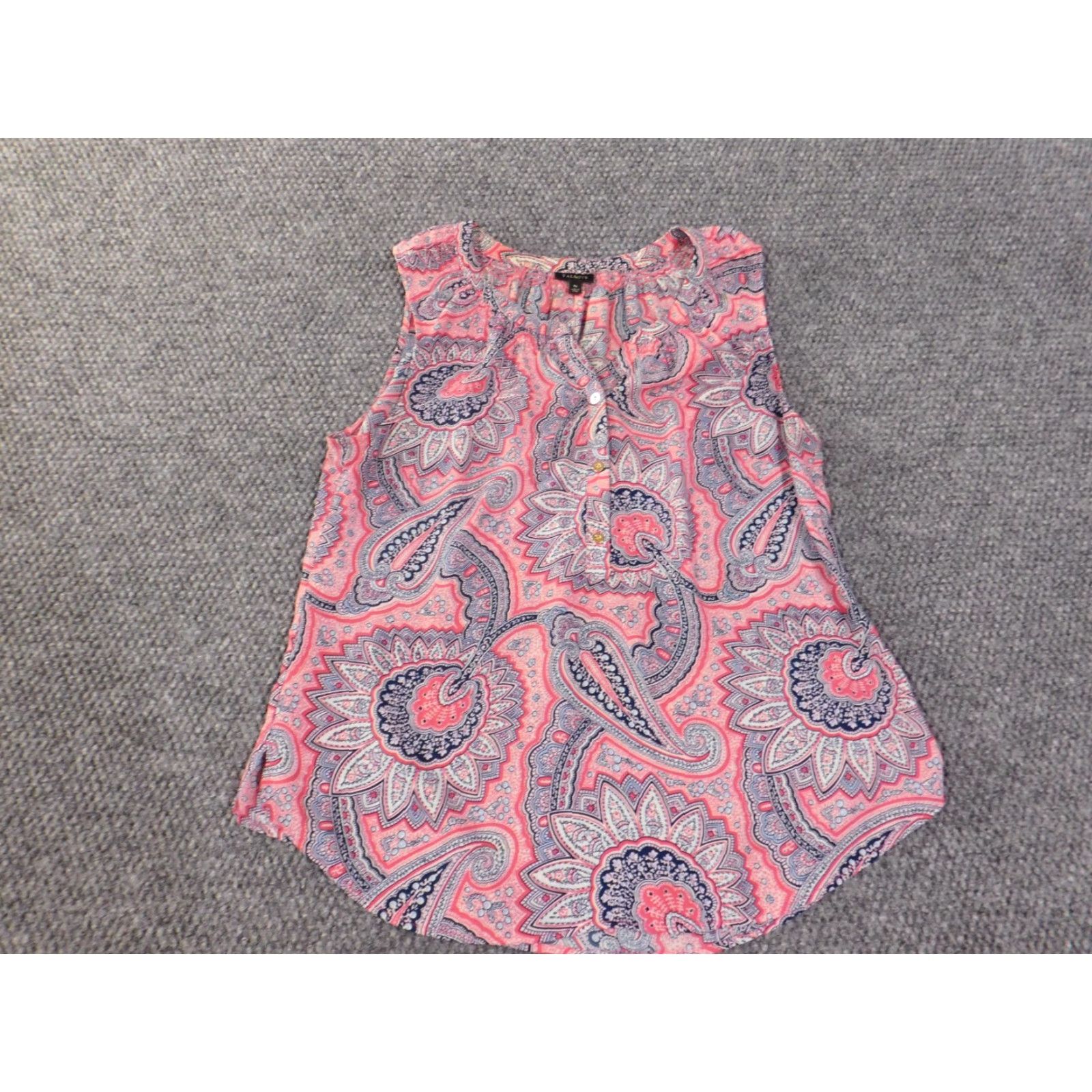 Talbots Talbots Blouse Womens Sleeveless V-Neck Red Geometric Polyester Top Medium"} Size M / US 6-8 / IT 42-44 - 3 Thumbnail