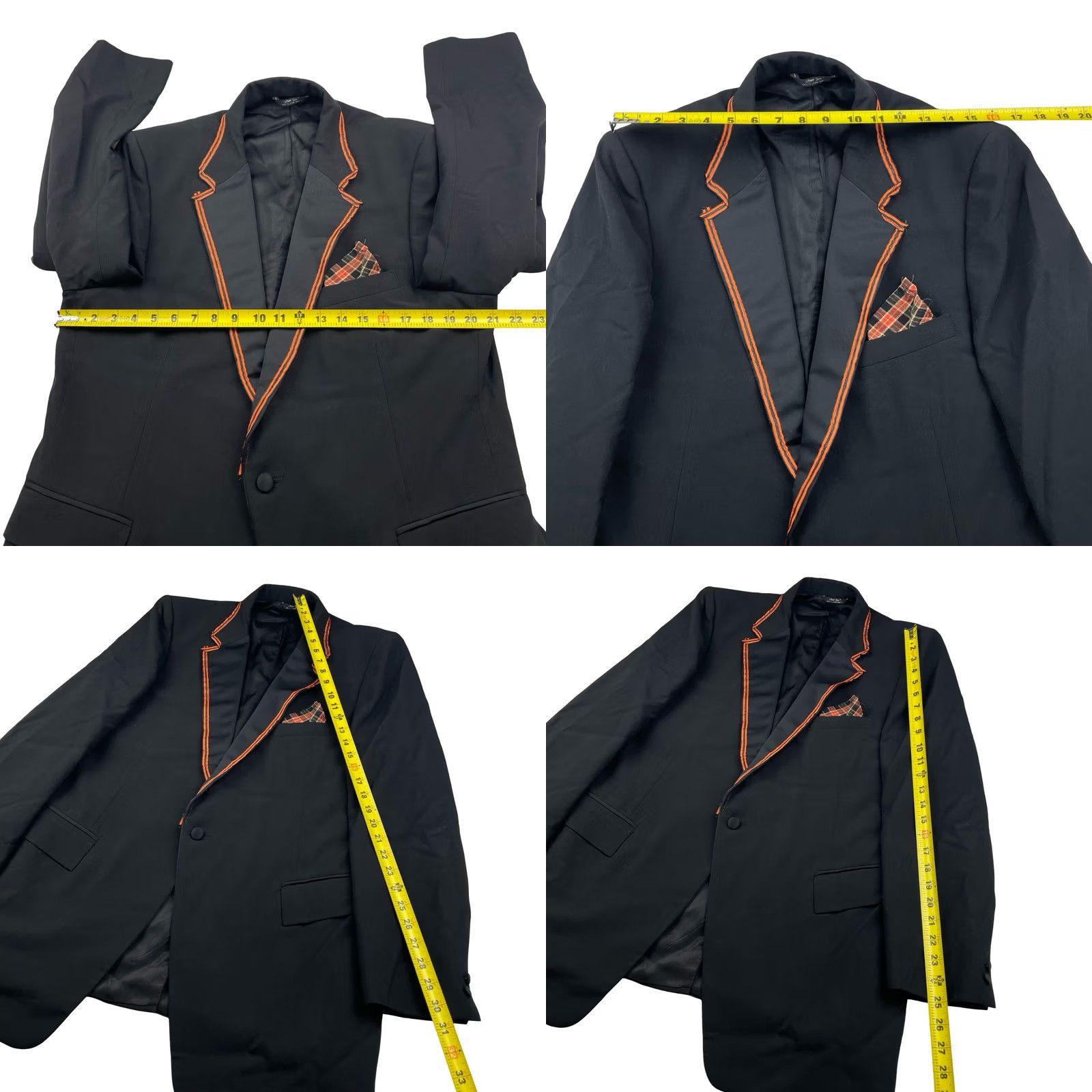 After Six VTG After Six Men's Tuxedo Jacket 44R Black Wool 1-Button Notch Lapel Single-Breasted Blazer/Coat Regular Size 44 Mens Obscure Orange Piping Size 44R - 8 Thumbnail