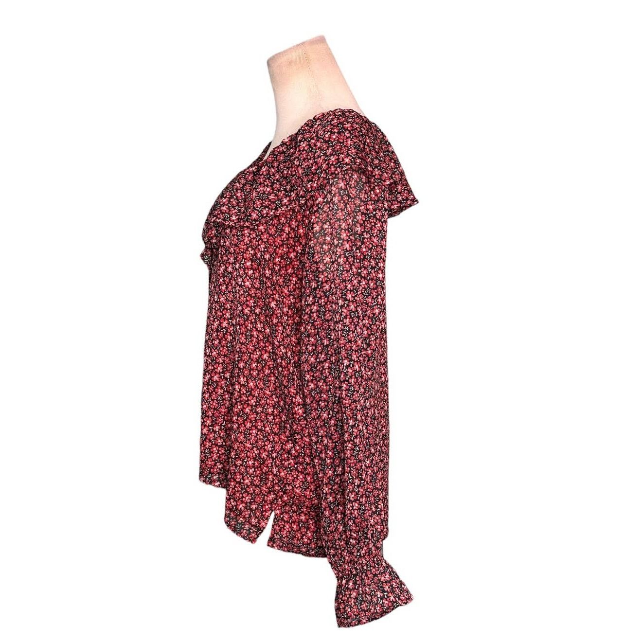Loft Loft red floral long sleeves ruffled sheer blouse size small Size S / US 4 / IT 40 - 5 Thumbnail