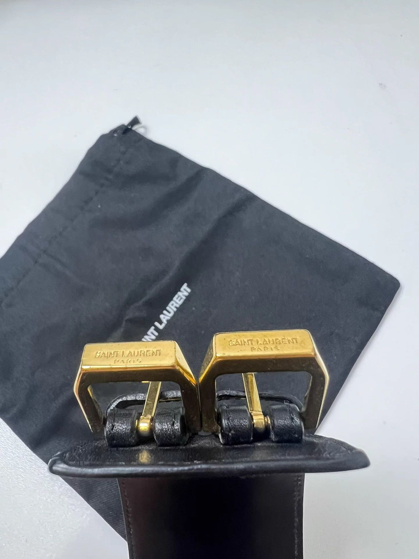 Saint Laurent Paris SLP Breasted Studded Black Leather Bracelet Adjustable Size ONE SIZE - 5 Thumbnail