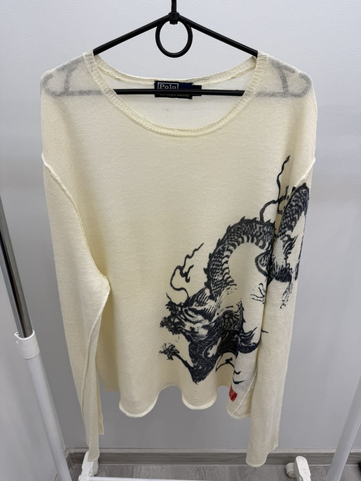 Vintage Ralph Lauren Pure Linen Dragon Print Knit Sweater