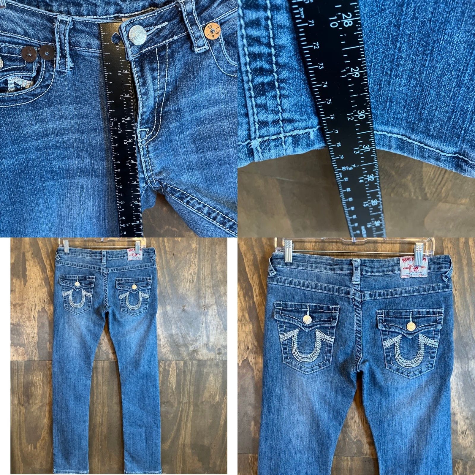 True Religion True Religion Jeans Womens Blue Low Rise Straight Leg Embroidered 100% Cotton 29 Size 29" - 8 Thumbnail