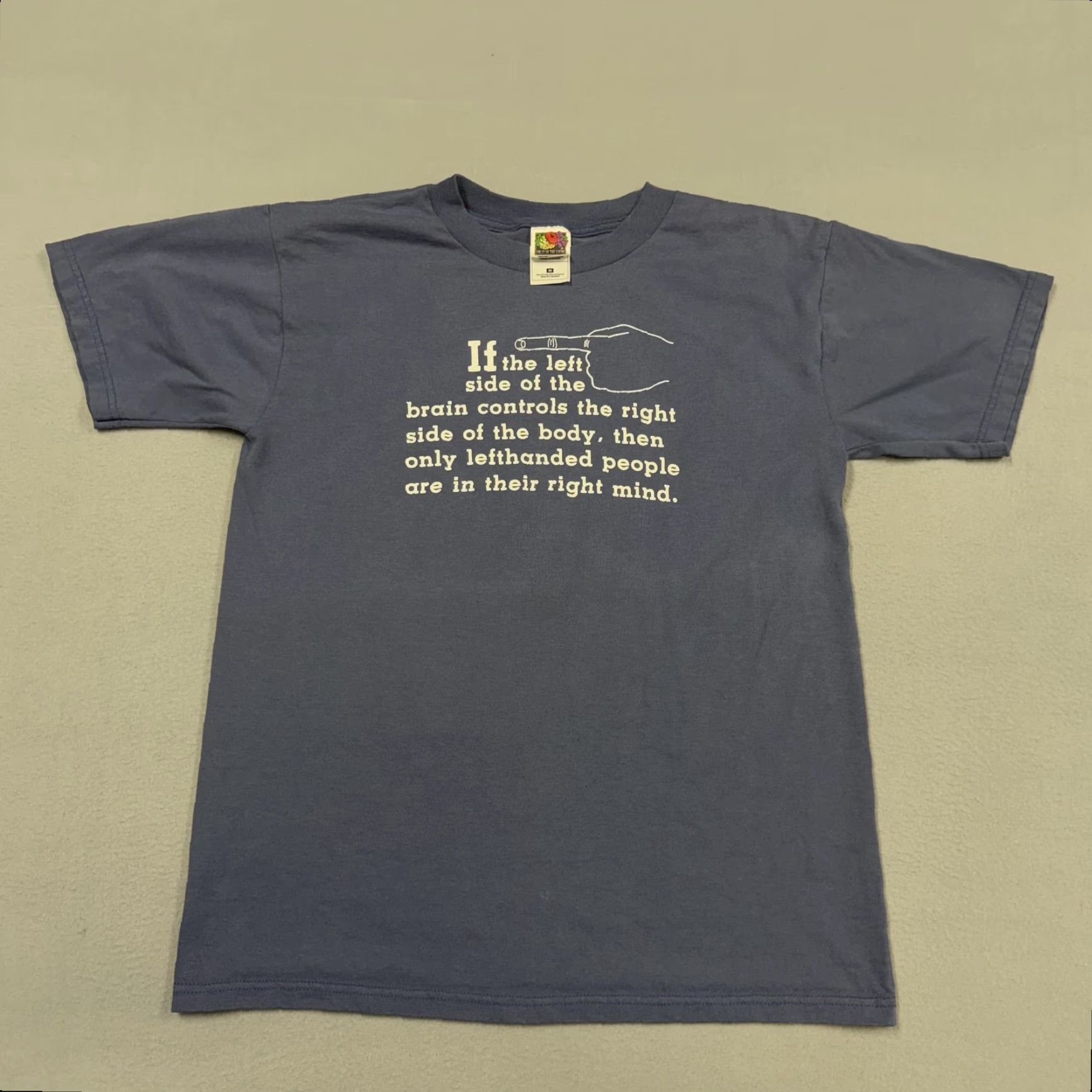 Fruit Of The Loom VINTAGE Fruit Of The Loom Shirt Mens Medium Blue Left Handed Brain Funny 90s Size US M / EU 48-50 / 2 - 2 Thumbnail