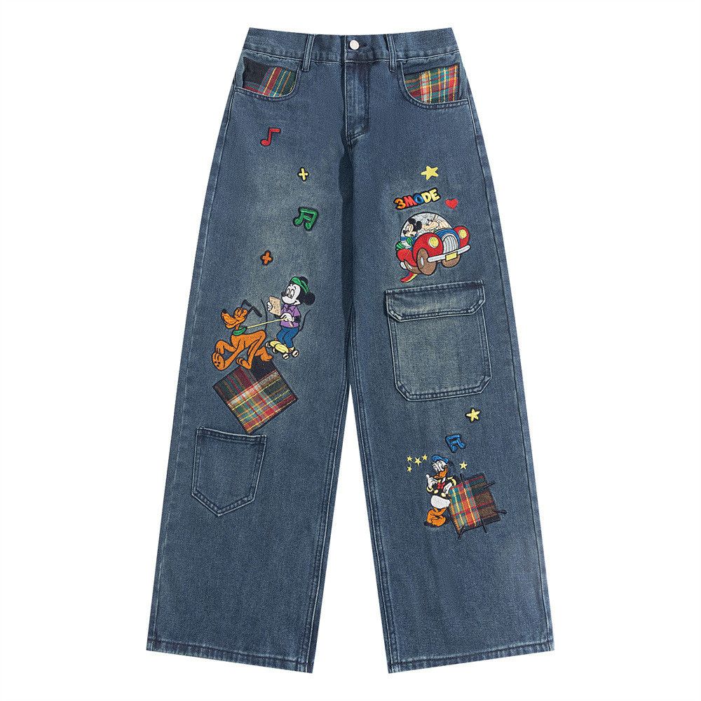 Japanese Brand × Jean Funny cartoon embroidery boys hip-hop trendy workwear jeans Size US 32 / EU 48 - 1 Thumbnail
