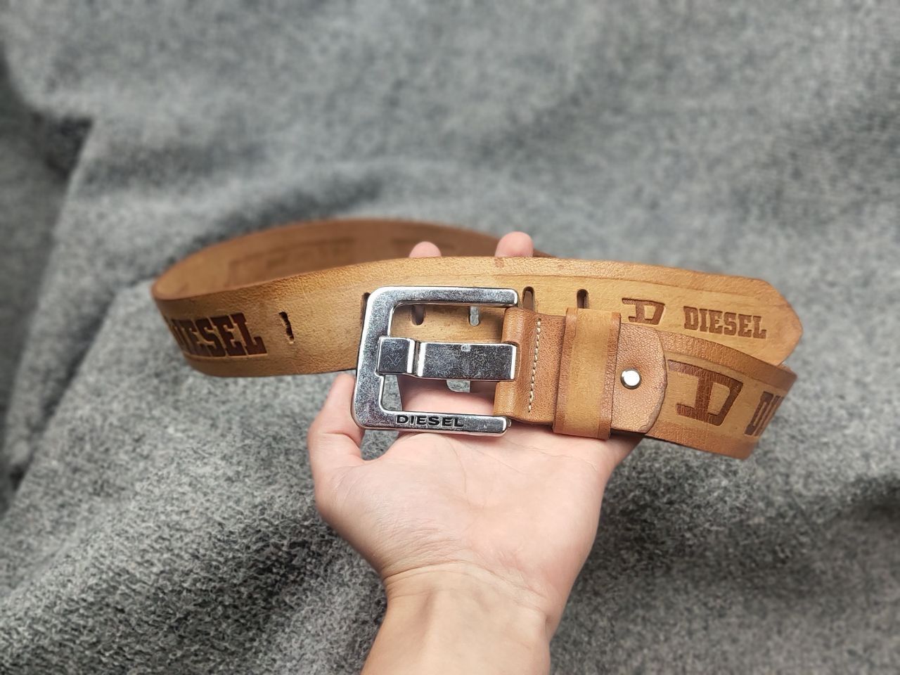 Vintage Vintage Diesel All Logo Y2k Style Brown Leather wide Belt Size ONE SIZE - 10 Thumbnail