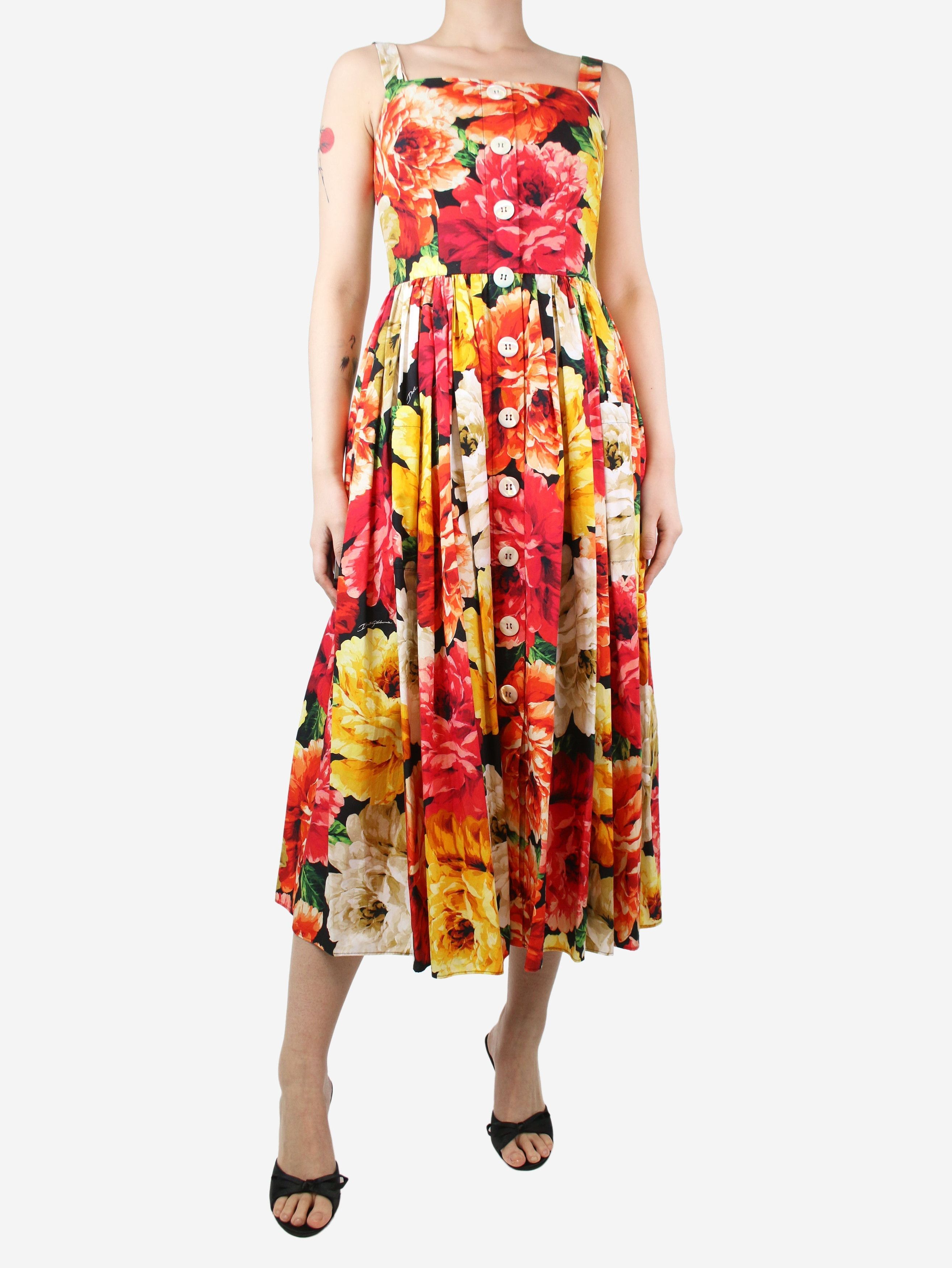 image of Dolce Gabbana Multicolour Floral Button-Front Strap Dress - Size Uk 10, Women's
