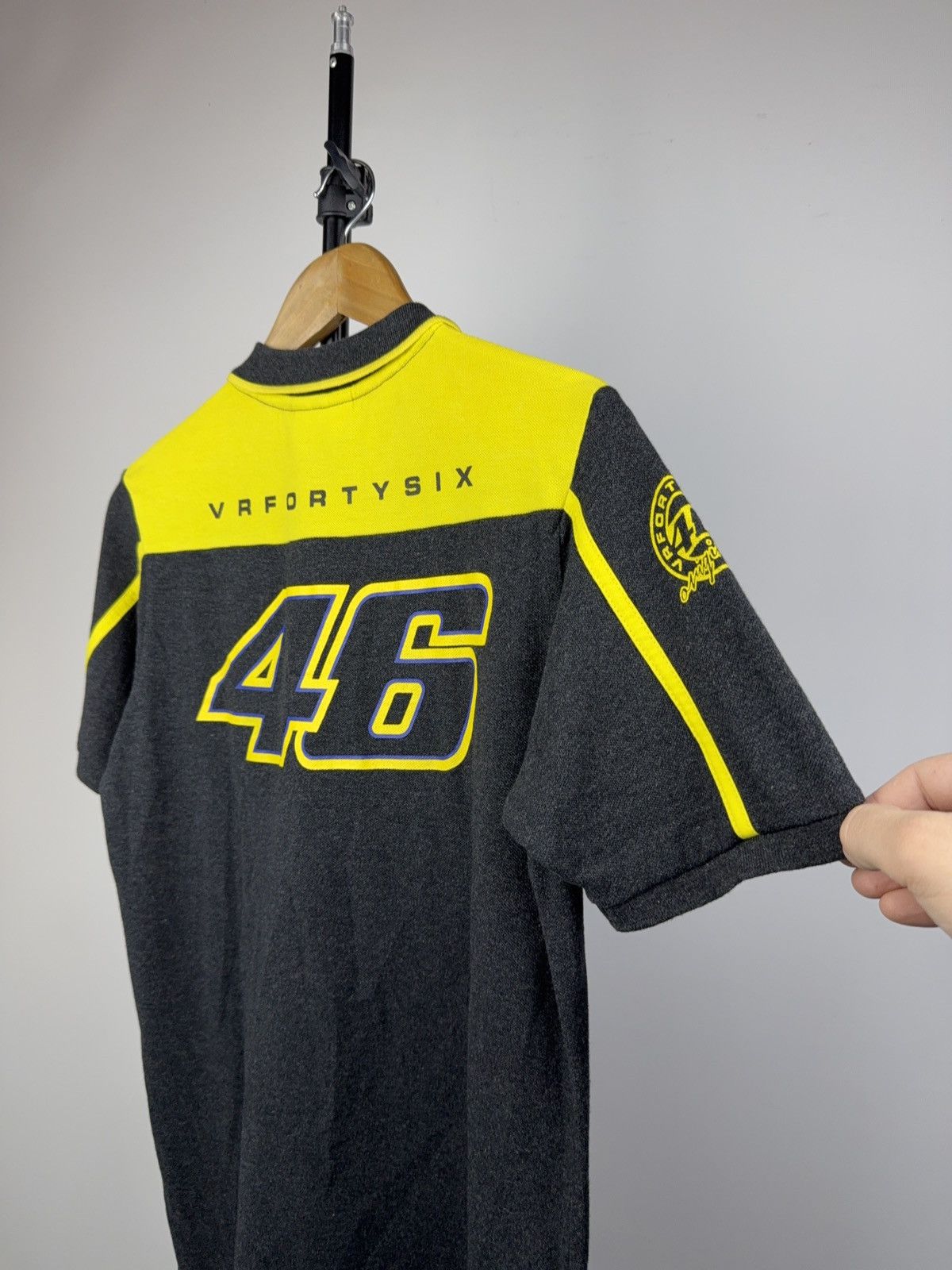 Vintage Racing VR46 Valentino Rossi Polo Shirt Grey Yellow MotoGP Size US S / EU 44-46 / 1 - 8 Thumbnail