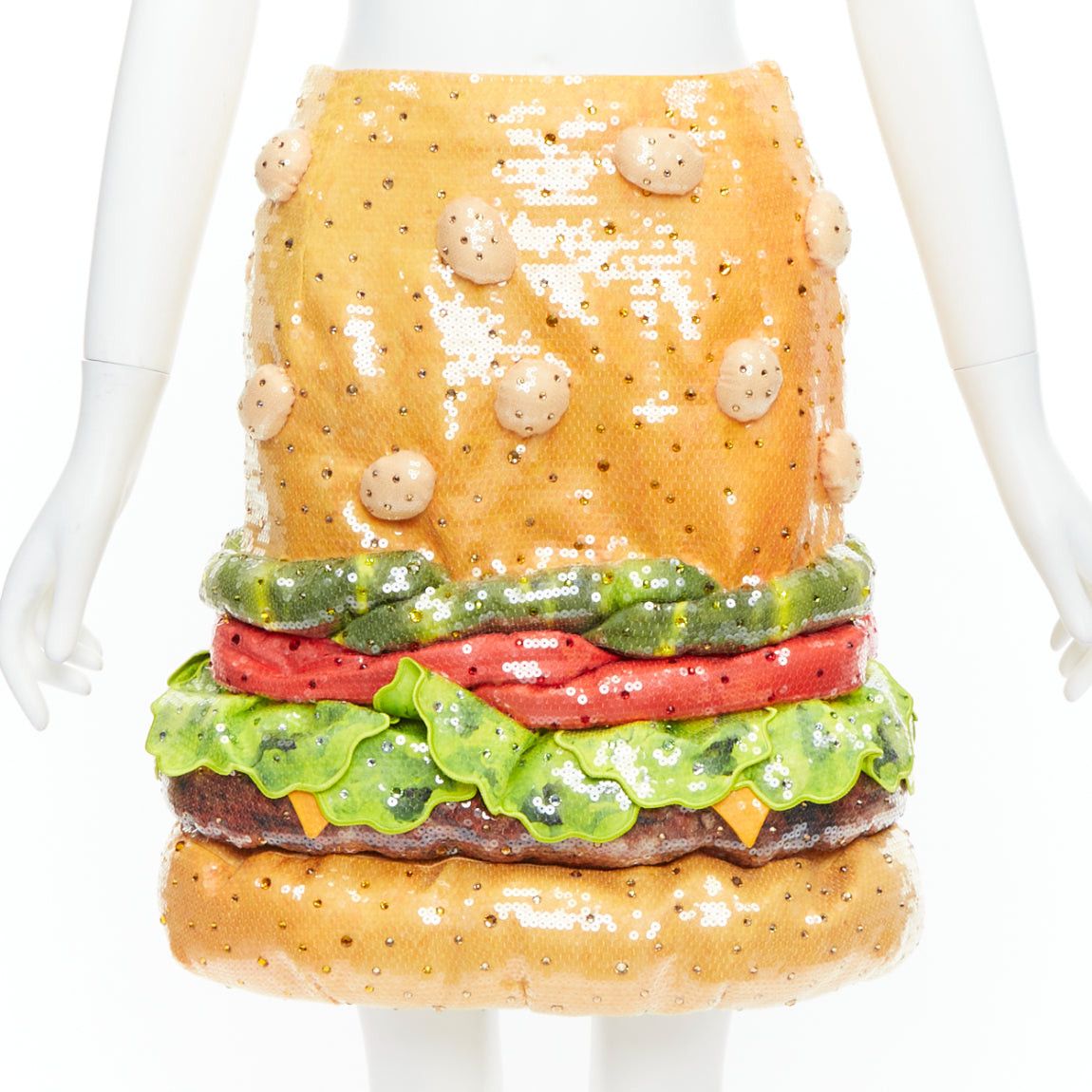 rare MOSCHINO Jeremy Scott Diner Group Duchesse sequinned hamburger skirt IT38 XS