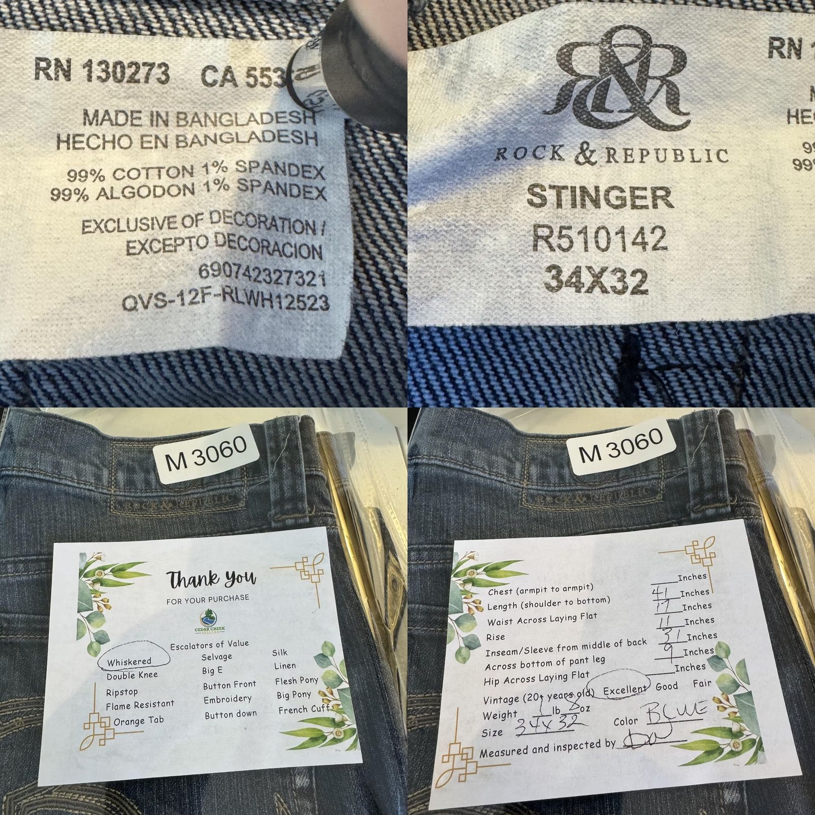 Vintage Rock & Republic Stinger Jeans Mens 34x32 Blue Embroidered Stretch Denim Size US 34 / EU 50 - 8 Thumbnail