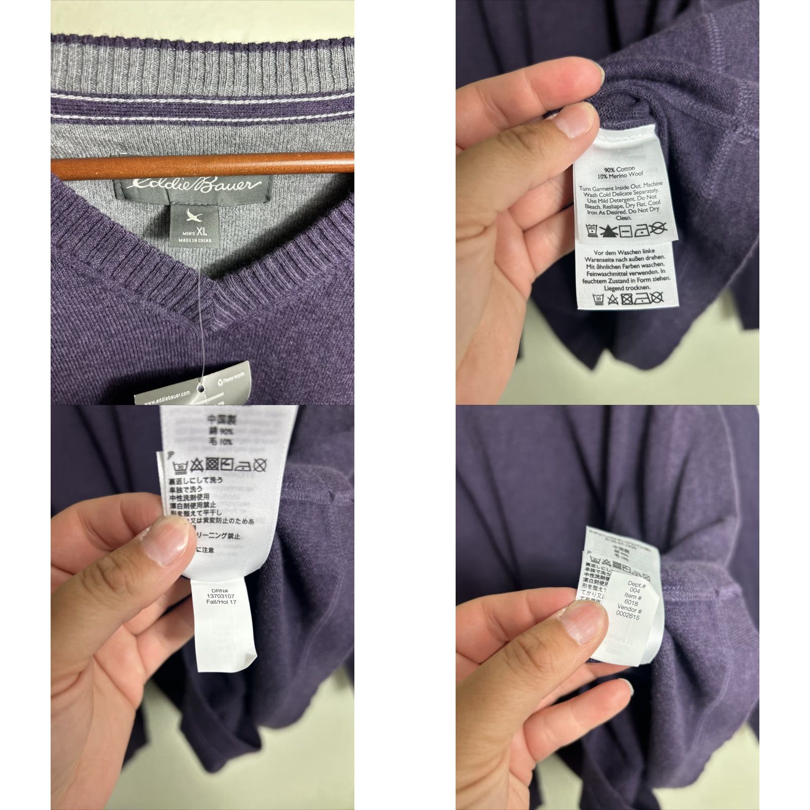 Eddie Bauer Eddie Bauer Sweater Cotton/Merino Wool Blend Long Sleeve V-Neck Purple XL Size US XL / EU 56 / 4 - 8 Thumbnail