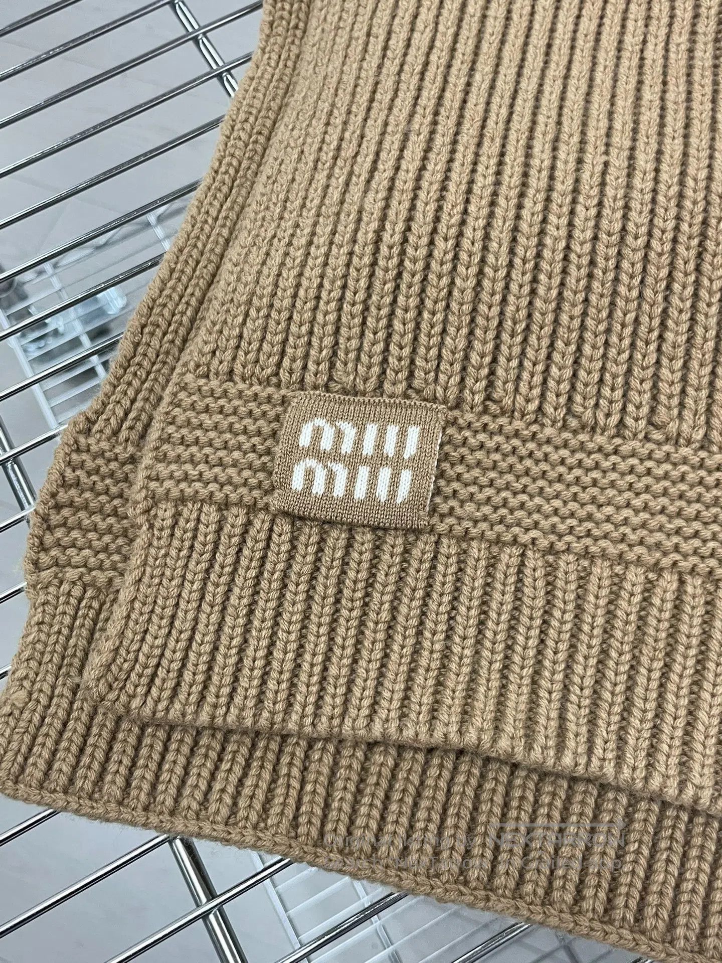 Other Miu Miu Camel Wool Ribbed Knit Logo Scarf| Size ONE SIZE - 3 Thumbnail