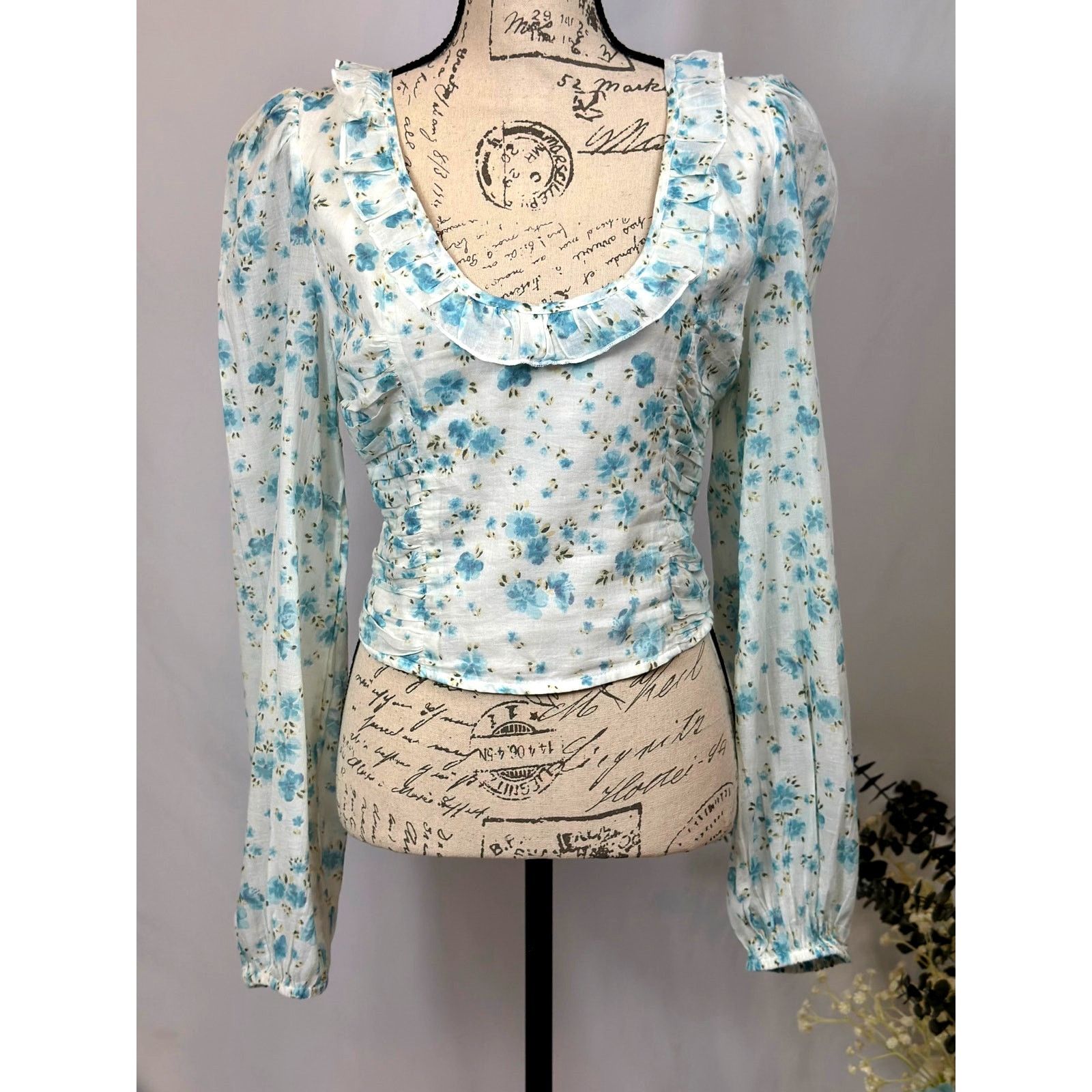 Free People Free People Another Life Top White Combo Blue Floral Print L Size L / US 10 / IT 46 - 10 Thumbnail