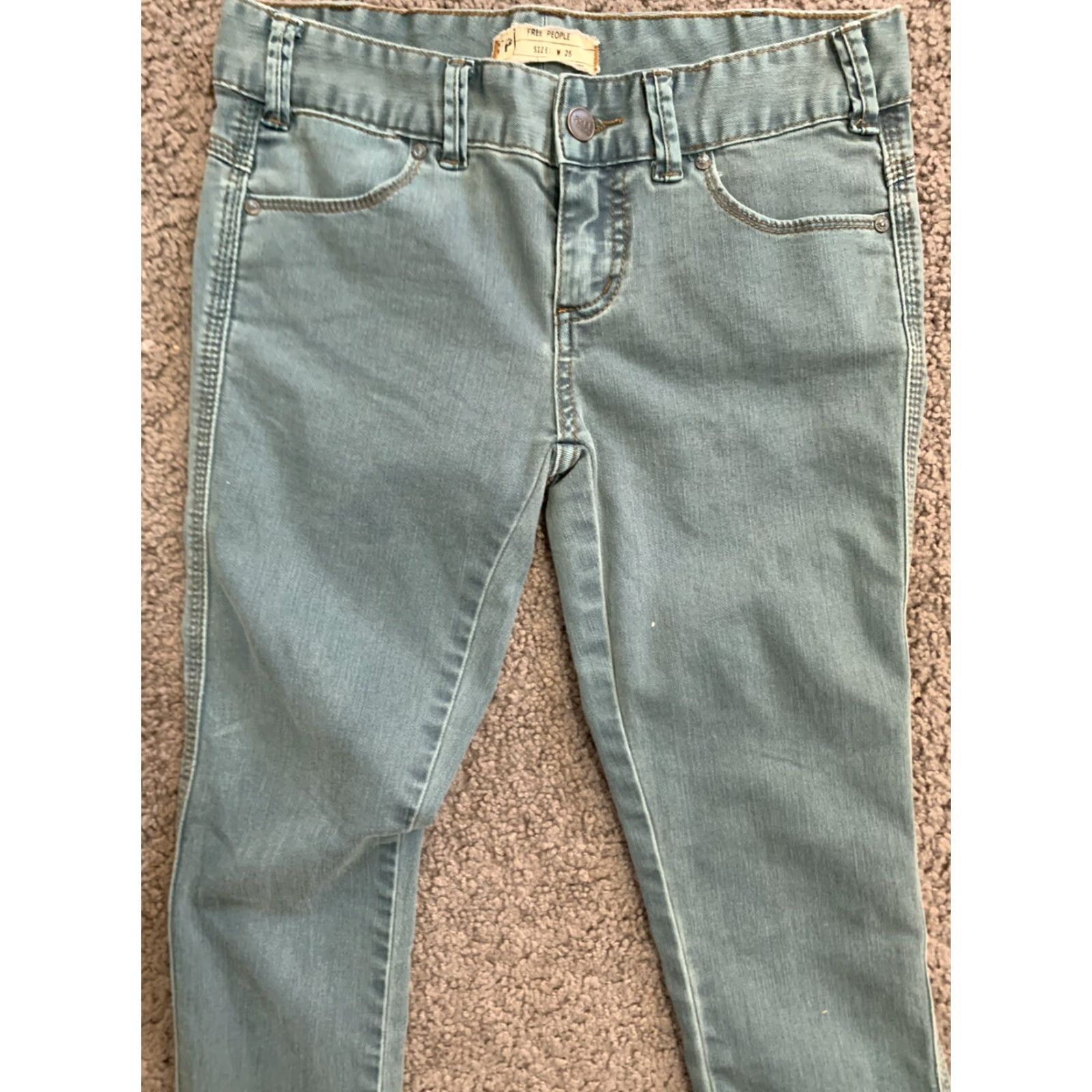 Free People Free People Jeans 25 X 31 Womens Skinny Mid Rise Stretch Cotton Denim Green Slim Stretch Cropped Jeans Womens Size 42" / US 20 - 2 Thumbnail