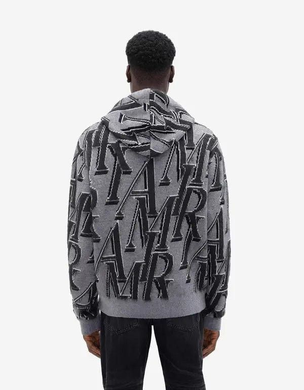 Amiri Amiri Grey Repeat Logo Merino Wool Hoodie Size US L / EU 52-54 / 3 - 4 Thumbnail