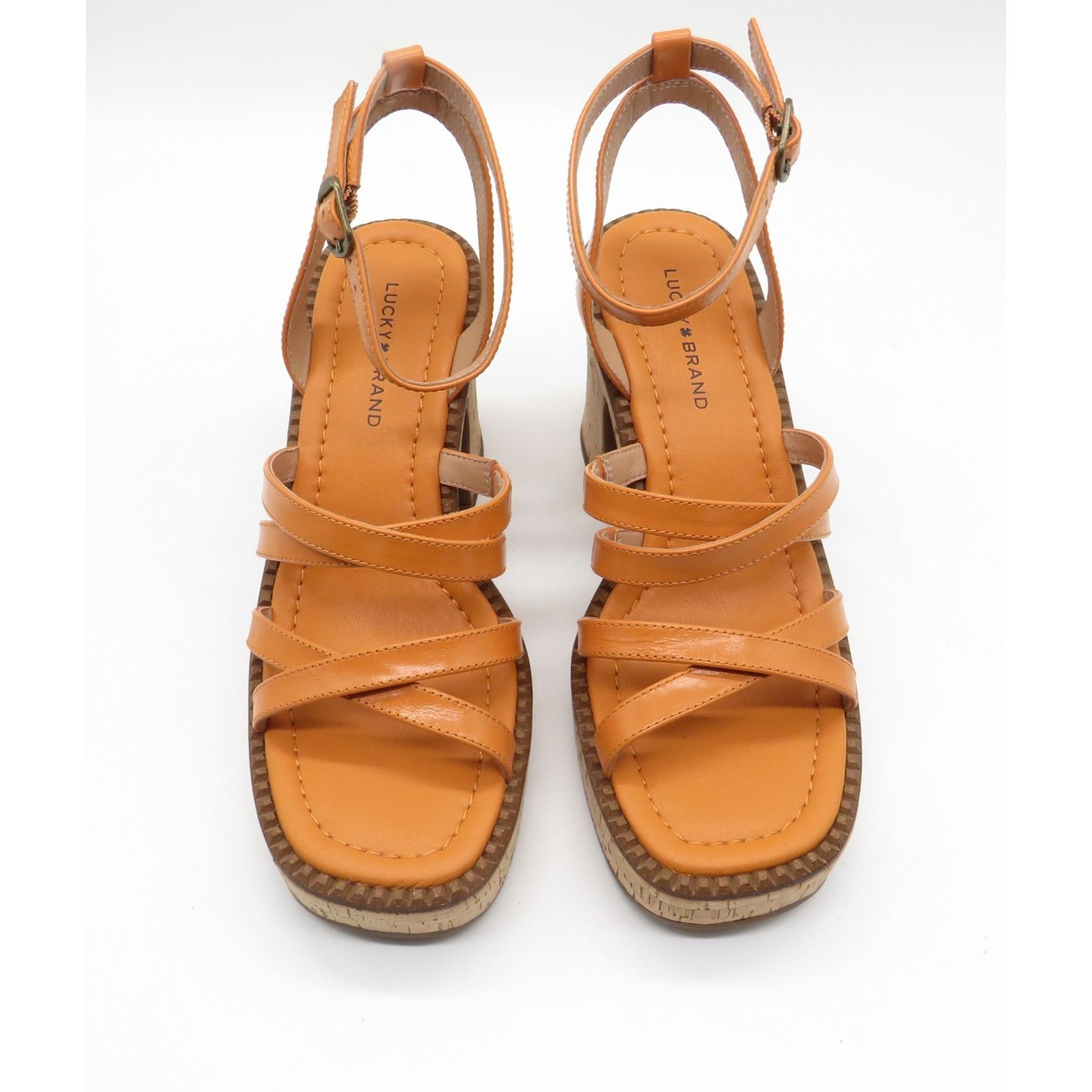 Lucky Brand Lucky Brand Orange Strappy Cork Heel Sandals Adjustable Ankl Size US 7 / IT 37 - 2 Thumbnail