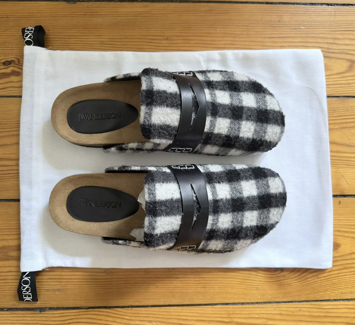 JW Anderson check leather mules in black & white Size 41 UK8