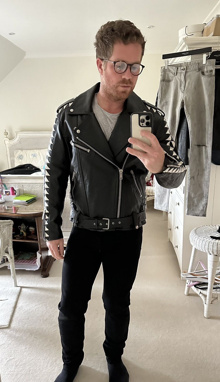 Celine SS22 $6500🤑 Celine biker D Ring leather jacket checkerboard Size US L / EU 52-54 / 3 - 4 Thumbnail