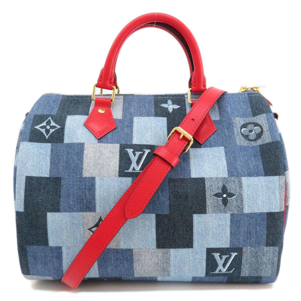 Louis Vuitton Speedy Bandouliere 30 Denim Patchwork Shoulder Bag Blue