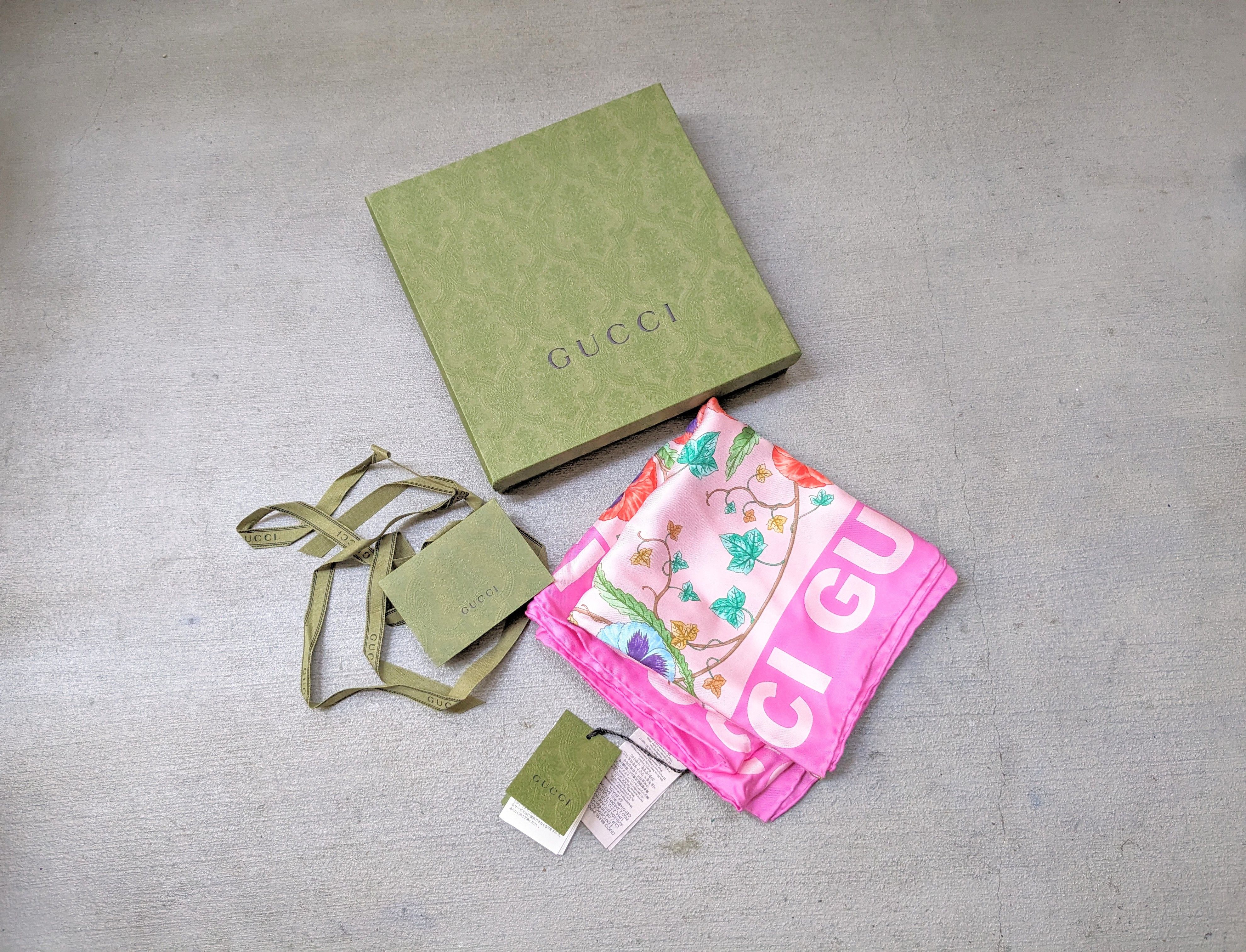 image of Gucci Scarf Pink Floral Silk Rose Wrap Italy New Multicolor, Women's
