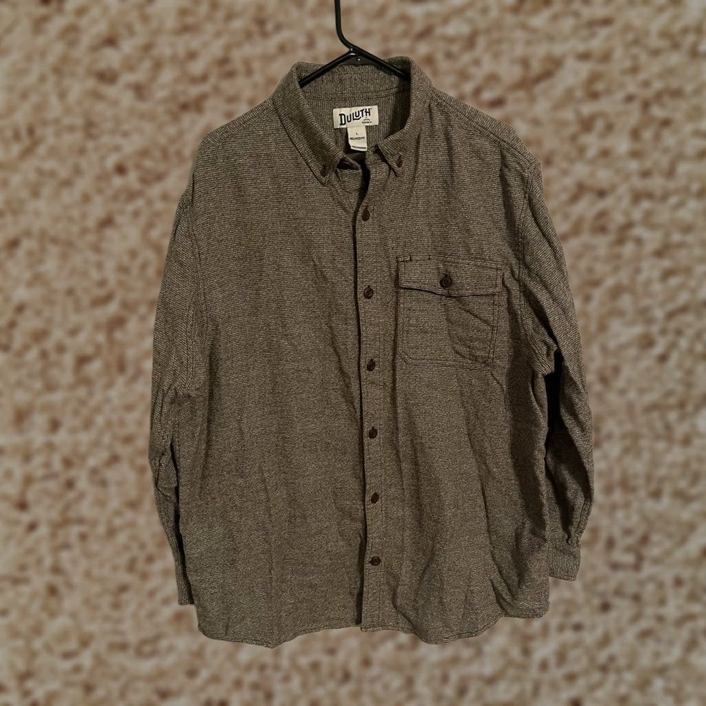 CO Duluth Trading Co Shirt Men's Large Relaxed Fit Cotton Brown Free Swingin' Twist Size US L / EU 52-54 / 3 - 1 Thumbnail