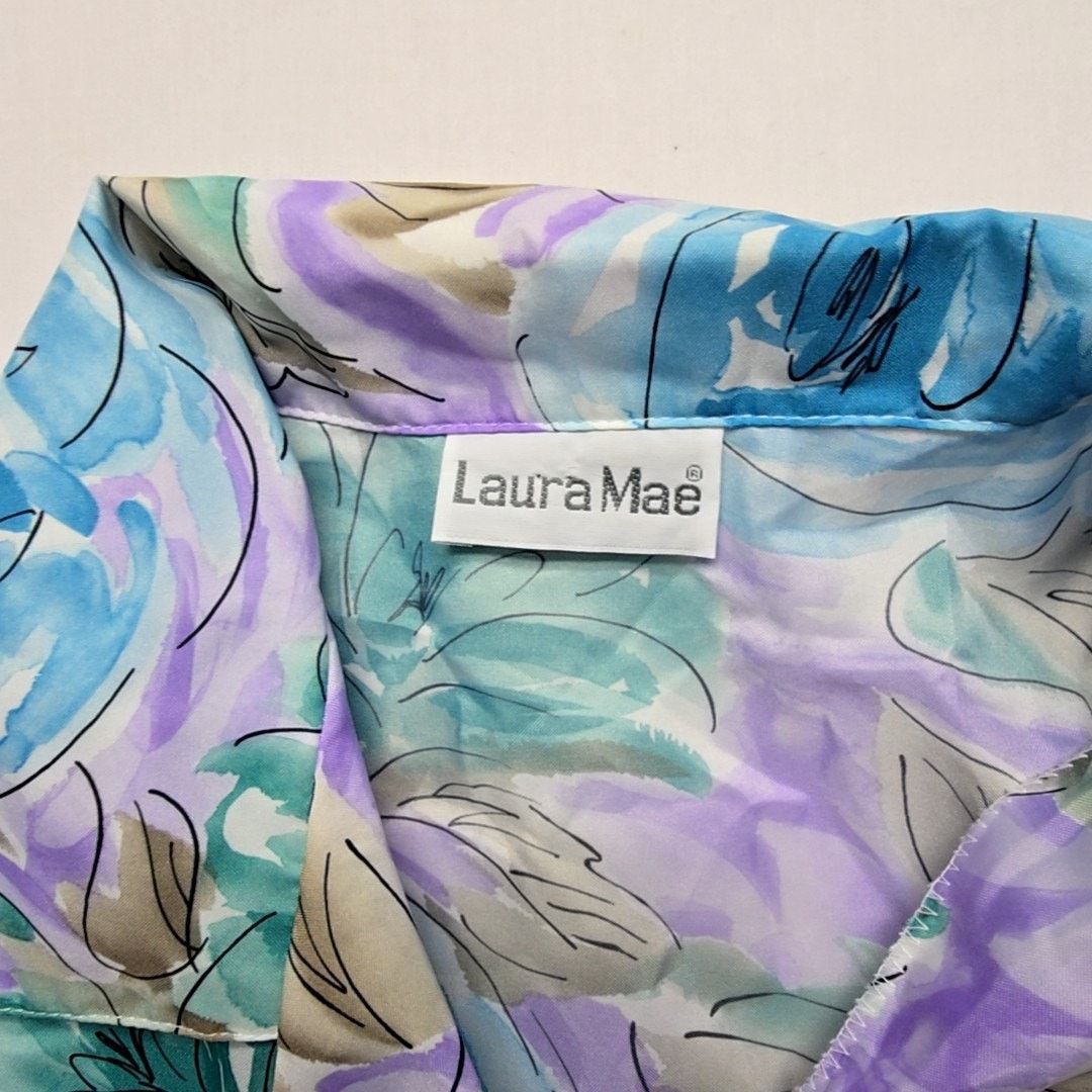 Vintage Vintage Laura Mae Floral Blue Short Sleeve Womens XL Shirt Size XL / US 12-14 / IT 48-50 - 6 Thumbnail